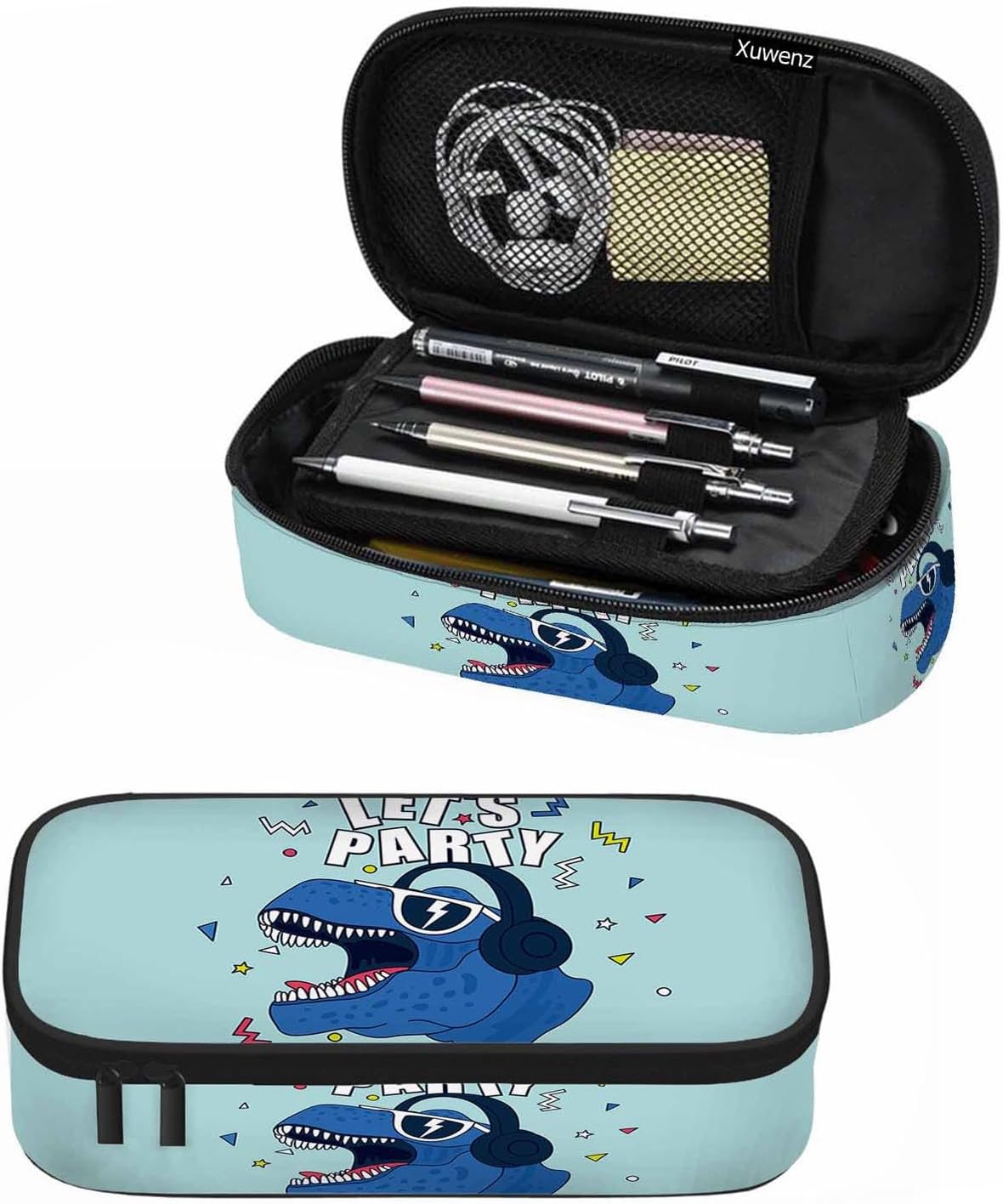 Dinosaur Pencil Case Lets Party Animal Glasses Wearing Headphone Rock Large Large Capacity Pen Pouch for School Student Office Adult Girl Boy