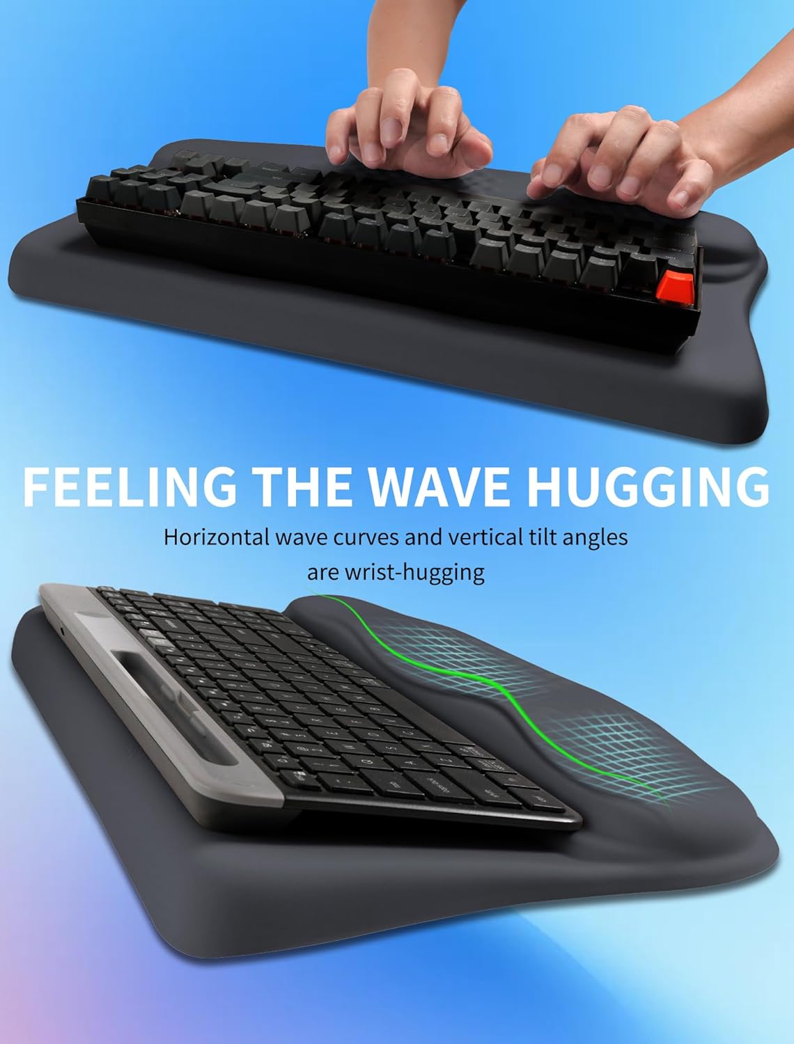 Ergonomic Wave Wrist Rest with Keyboard Stand, Cushioned Palm Rest, Comfortable Integrated Memory Foam for Natural Typing and Relieve Wrist Pain, Starry Sky Grey