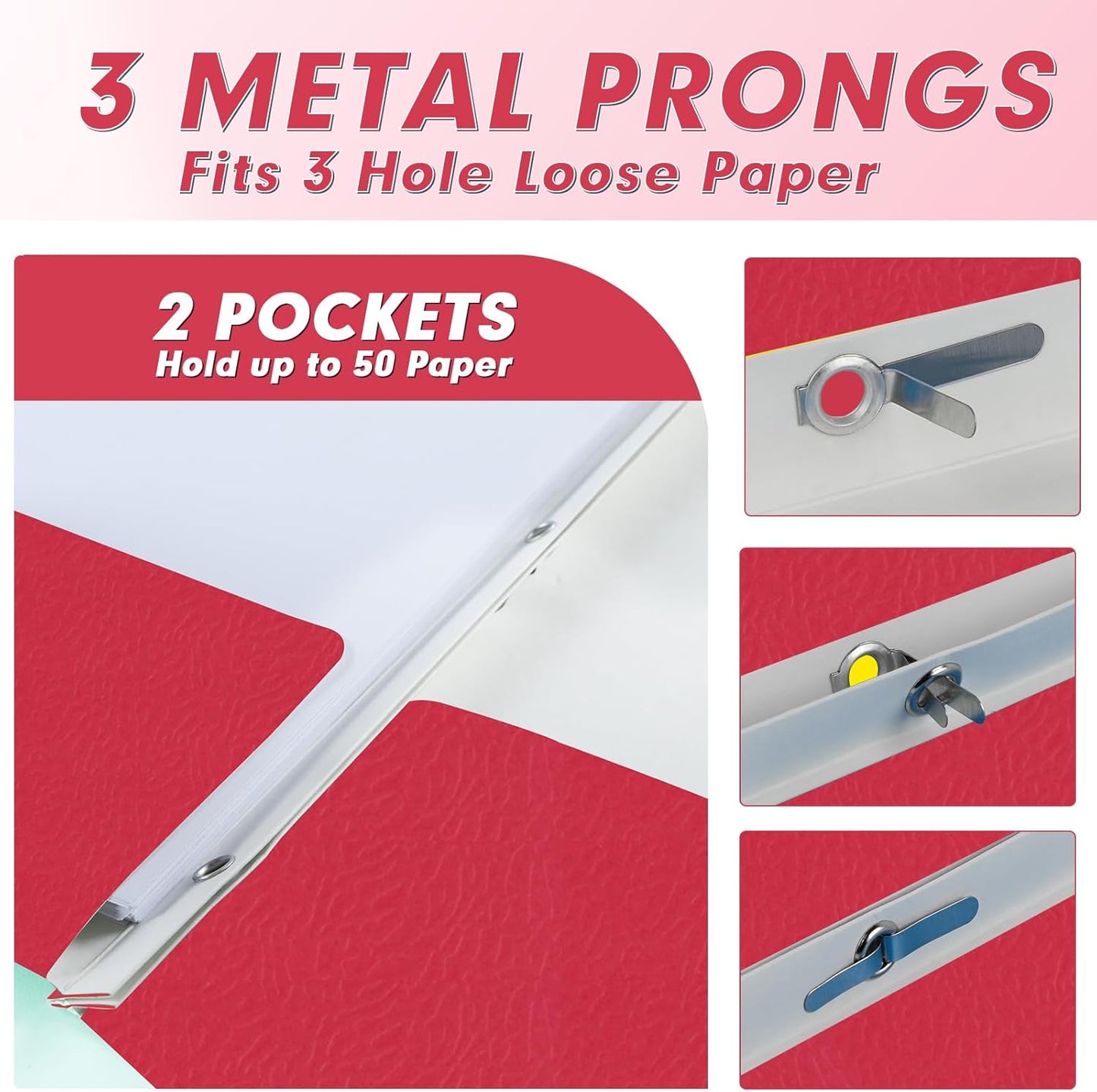 Two Pocket Folders, PANDRI 60 Pack Two Pocket Folders with Prongs, 3 Prong Folders Designed for Office and Classroom, Letter Size Red