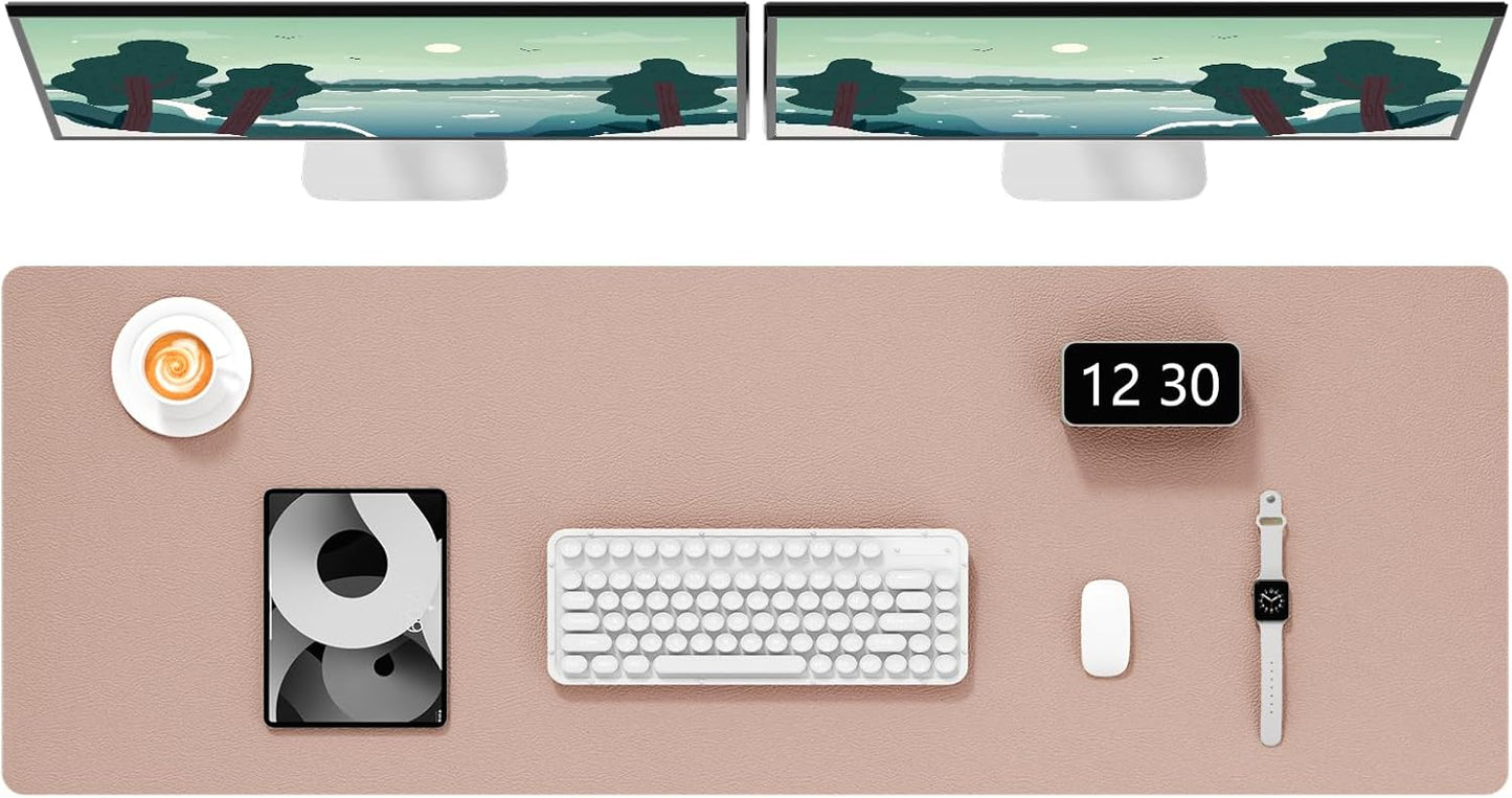 Hsurbtra Desk Pad, 48" x 17" PU Leather Desk Mat, XXXL Extended Mouse Pad, Waterproof Desktop Blotter Protector, Non-Slip Ultra Thin Large Laptop Keyboard Writing Mat for Office Home, Beige Apricot