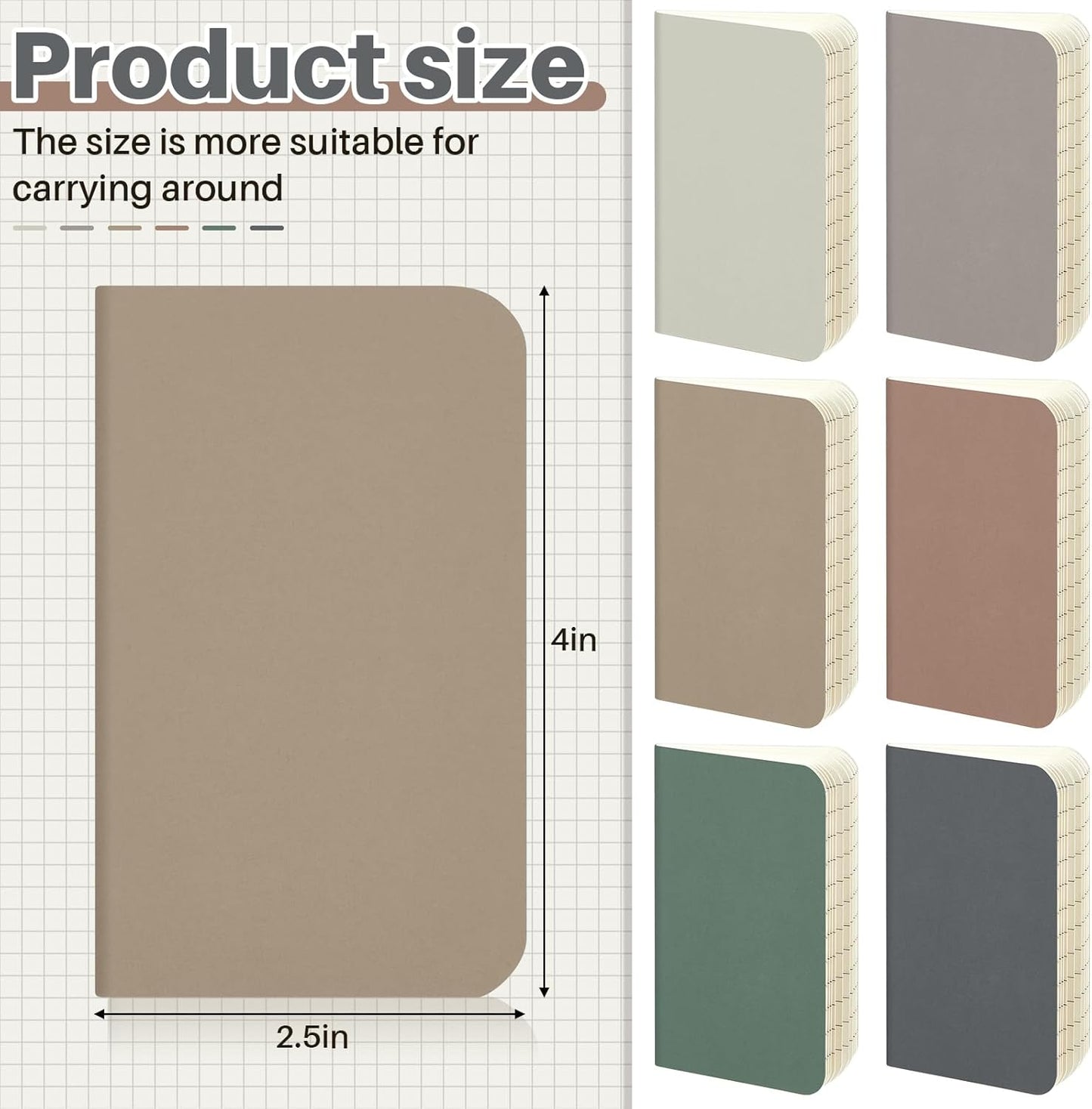 Outus 36 Pcs Pocket Notebook Mini Journal 2.5" x 4" Kraft Paper Mini Notepad Bulk Softcover Pocket Notepad Memo Diary Subject Notebooks for Student Traveler School(Dark Color, Blank Cover)