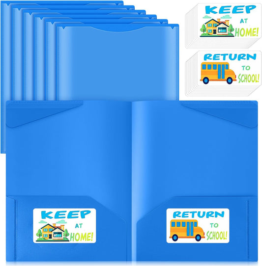 Henoyso 24 Set Parent Teacher Communication Folder with Clear Front Pocket Take Home Heavy Duty 2 Pocket Homework Folder for Student with School and Home Stickers, 12 x 9.45 Inch(Blue)