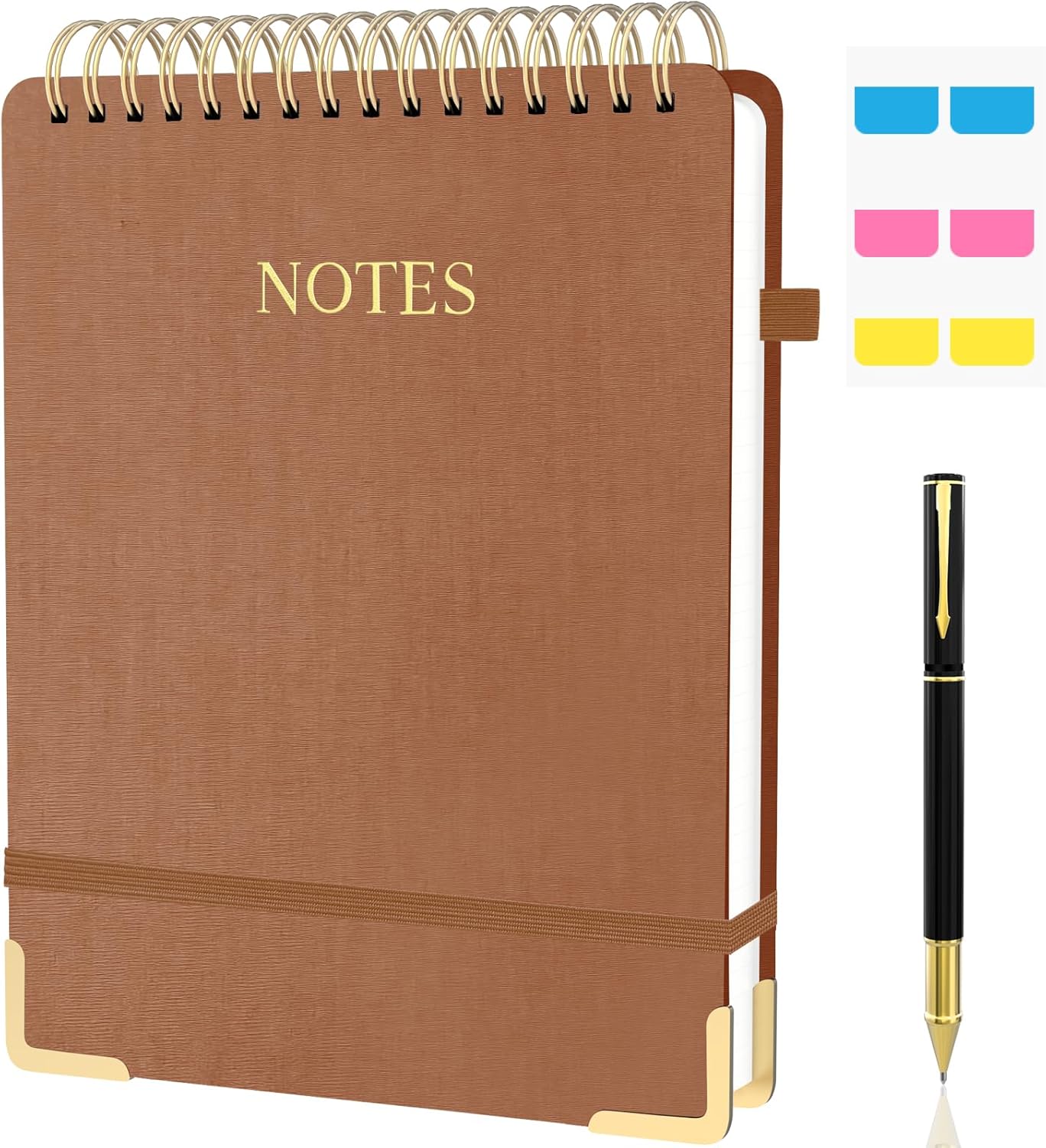 Aesthetic Top Spiral Notebook, A4 Large Linen Hardcover Top Bound Steno Pads, 240 Pages 100gsm Thick Lined Paper Left Handed Notebook Journal for Work, School, Church Writing - Brown, 8.5" x 11"