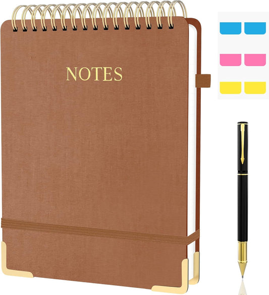 Aesthetic Top Spiral Notebook, A4 Large Linen Hardcover Top Bound Steno Pads, 240 Pages 100gsm Thick Lined Paper Left Handed Notebook Journal for Work, School, Church Writing - Brown, 8.5" x 11"