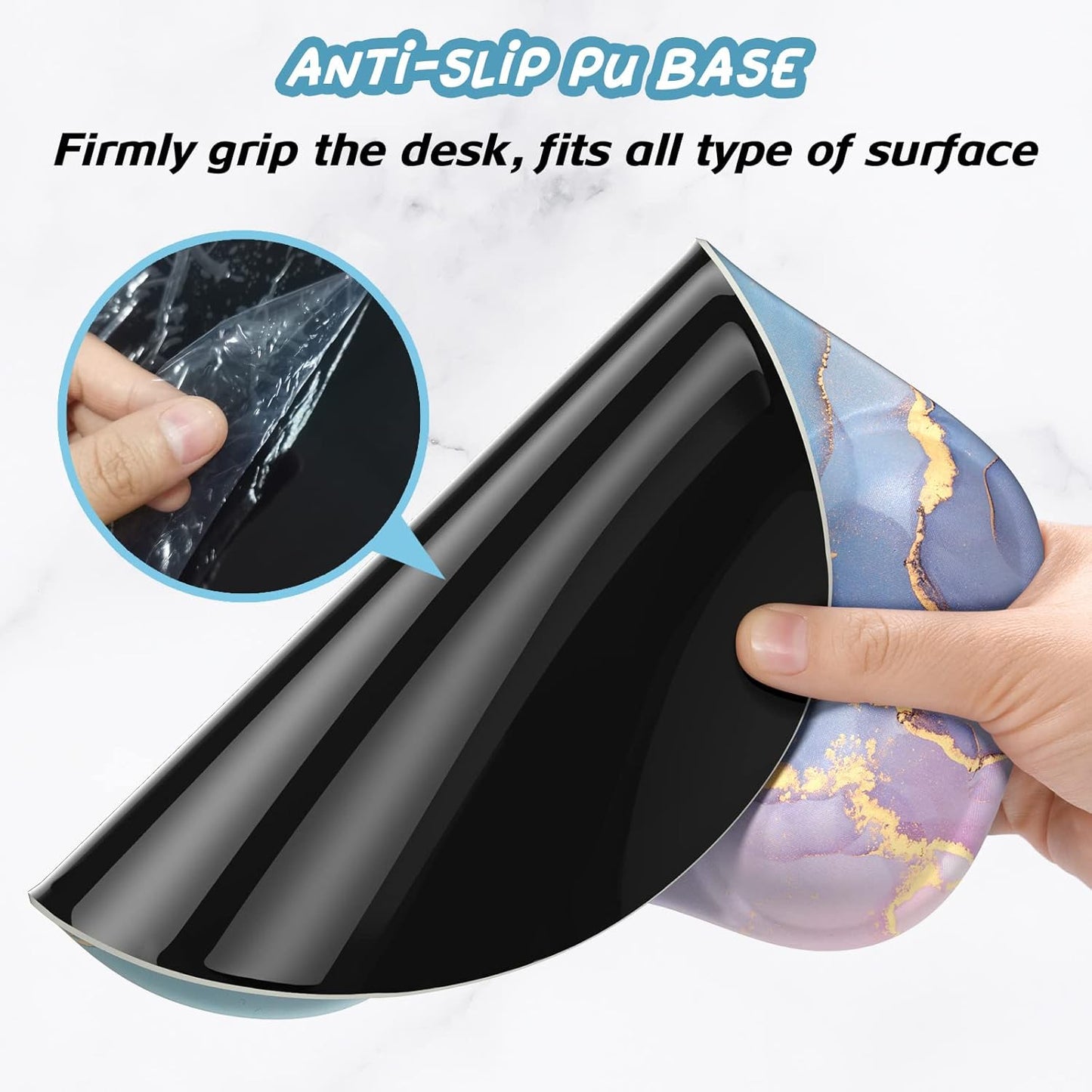 Hsurbtra Ergonomic Mouse Pad with Wrist Rest Support, Gel Mouse Pads with Non-Slip PU Base, Pain Relief Memory Foam Computer Mat, Cute Office Supplies Desk Decro Accessories, Marble