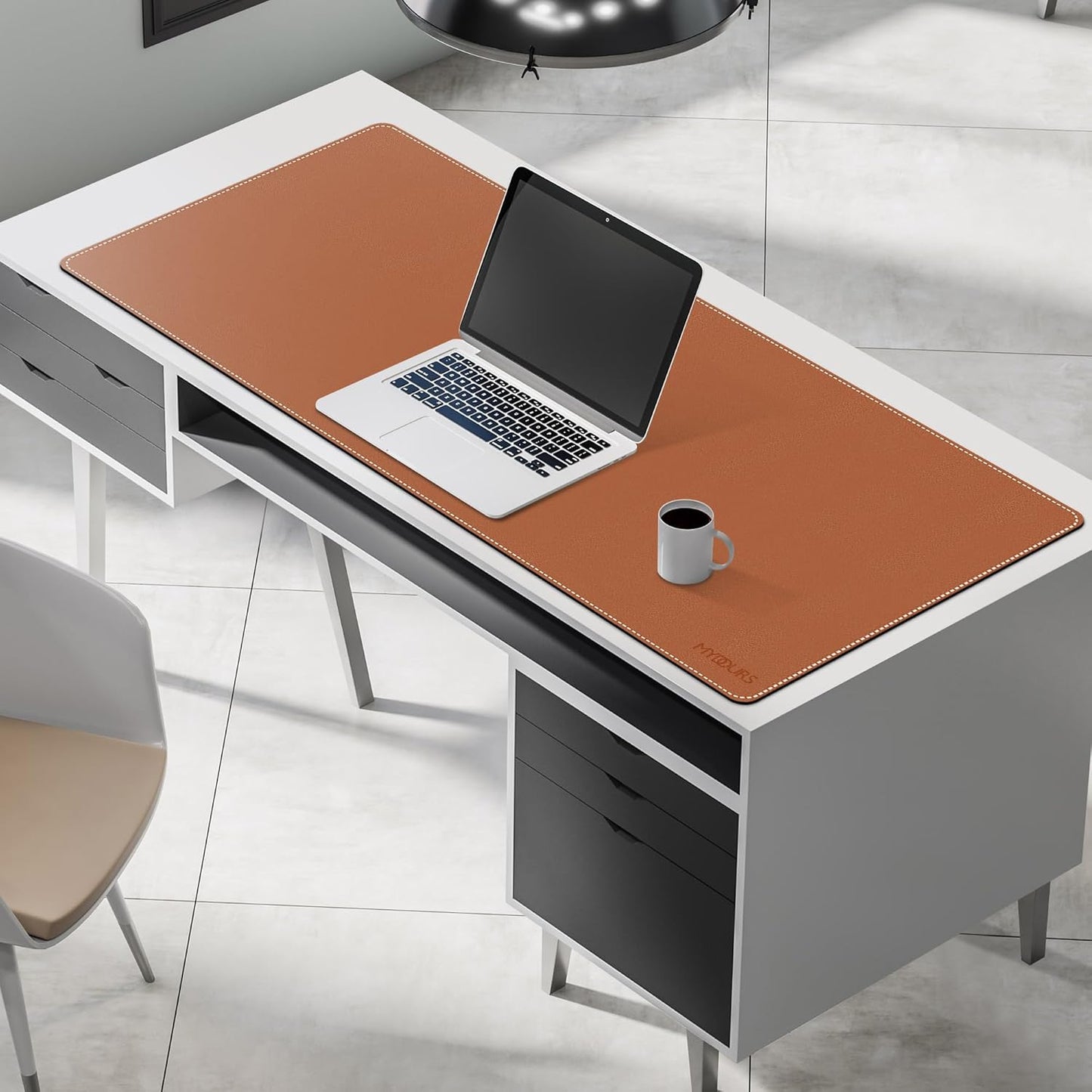 Mydours Cork & PU Leather Desk Mat, 48" x 20" Large Gaming Mouse Pad XXXL, Dual-Sided Portable Desk Pad Blotter, Keyboard Computer Desktop Protector for Office Home (Brown)