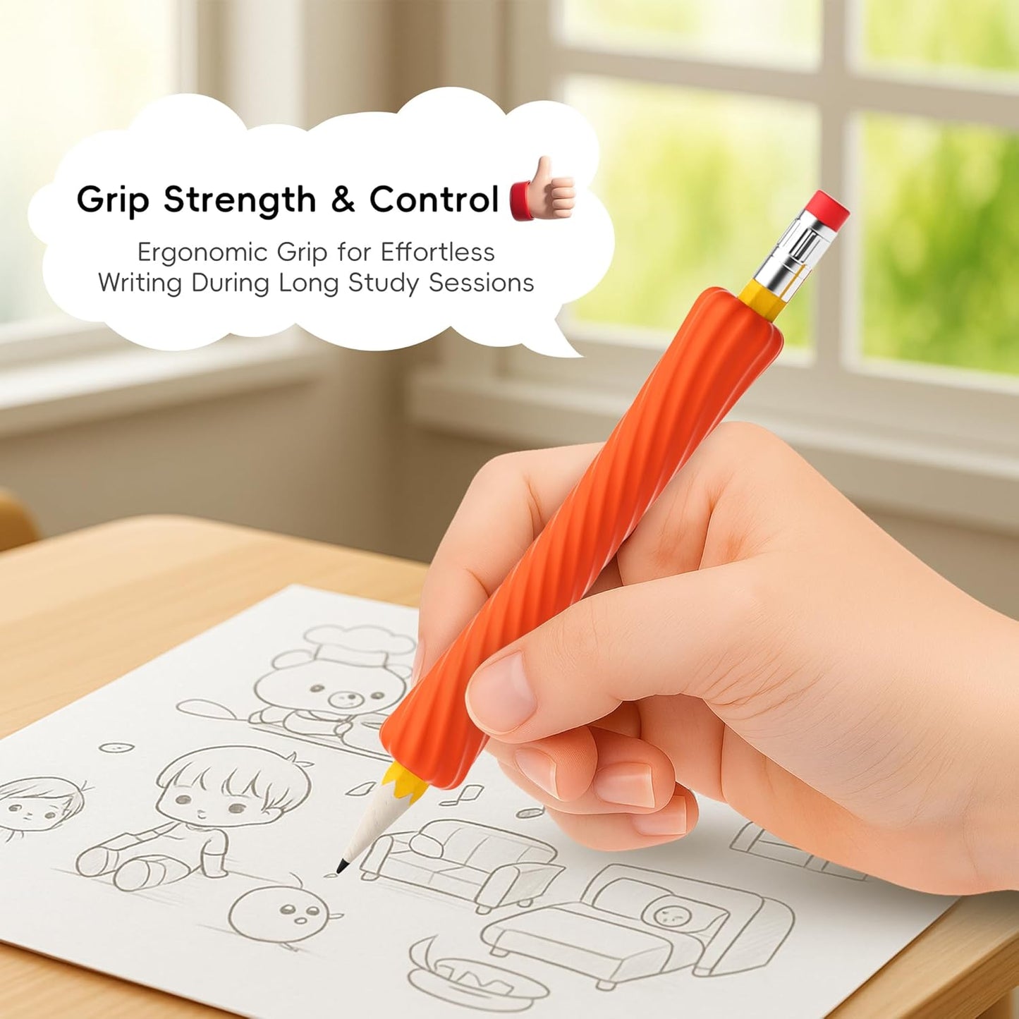 ELETIUO 4-Pack Textured Silicone Pencil Grips–Sensory Fidget Sleeves for Kids& Adults,ADHD &Autism Anxiety Relief,Quiet Classroom&Travel Fidget Tool for Focus,Calm,and Fine Motor Skills