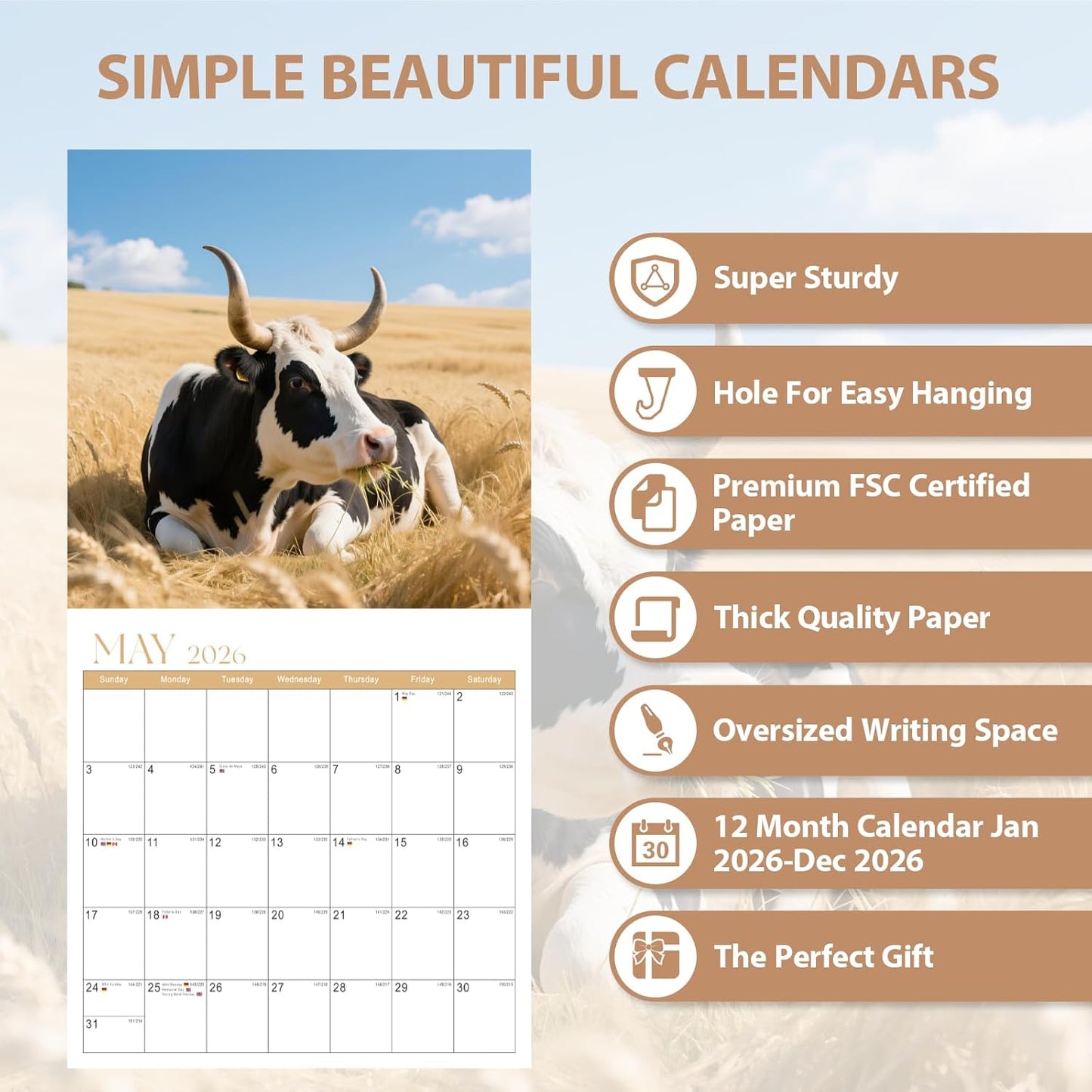 2026 Wall Calendar, Large Monthly Wall Calendar Dogs, Jan 2026 - Dec 2026, 12" x 24" (Opened), Hanging Planning Calendars for Family Home Office Supplies