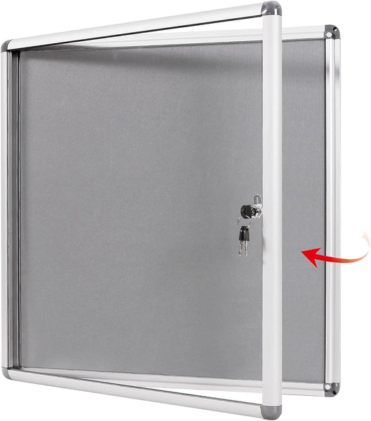 SWANCROWN Enclosed Bulletin Pin Fabric Boards Tamperproof Notice Case for Message Memo Photo,Grey,28x26inch (6xA4)