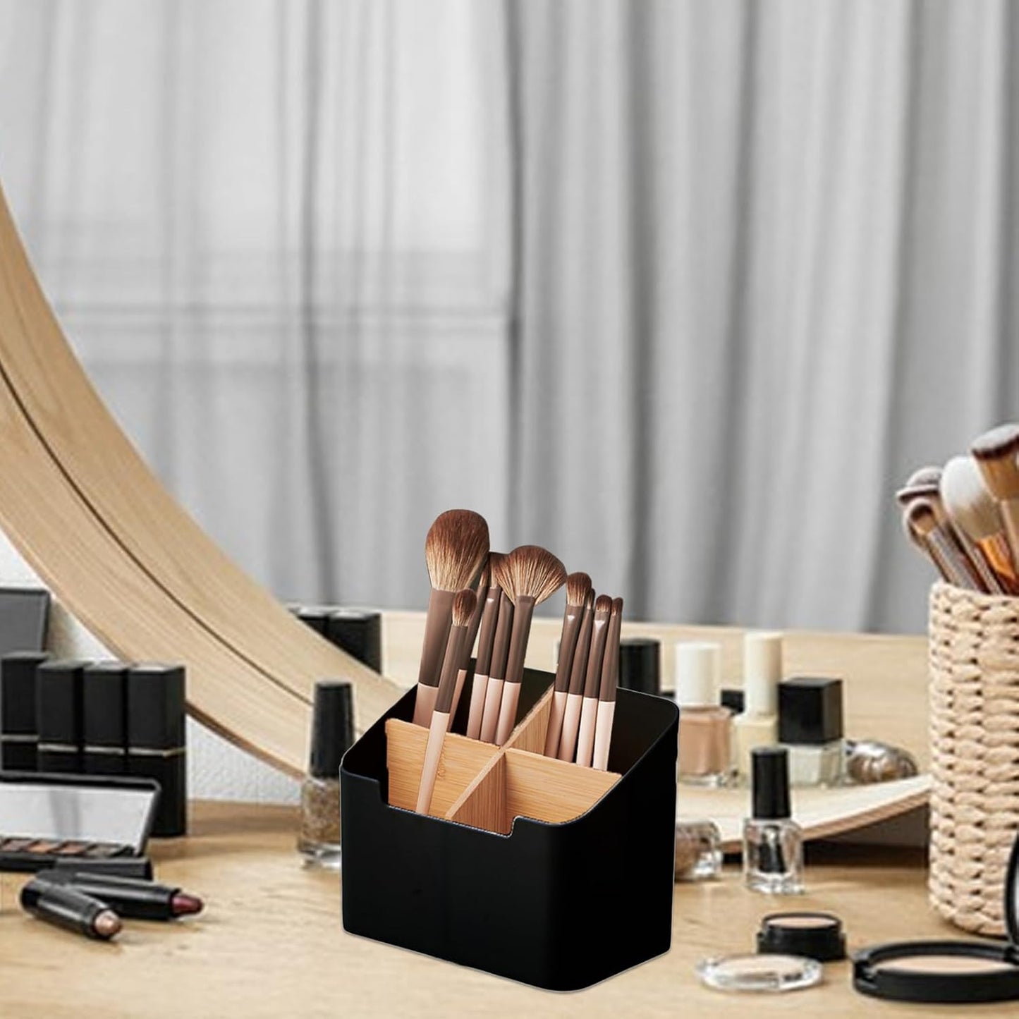 Remote Caddy Organizer - 4-Divided Desktop Holder, Compact Storage Tray, Multi Slot Utility Box | Perfect Remotes Pens Cosmetics Brushes Phones Tableside Livingrooms Bedrooms Workspaces Home Arrangeme