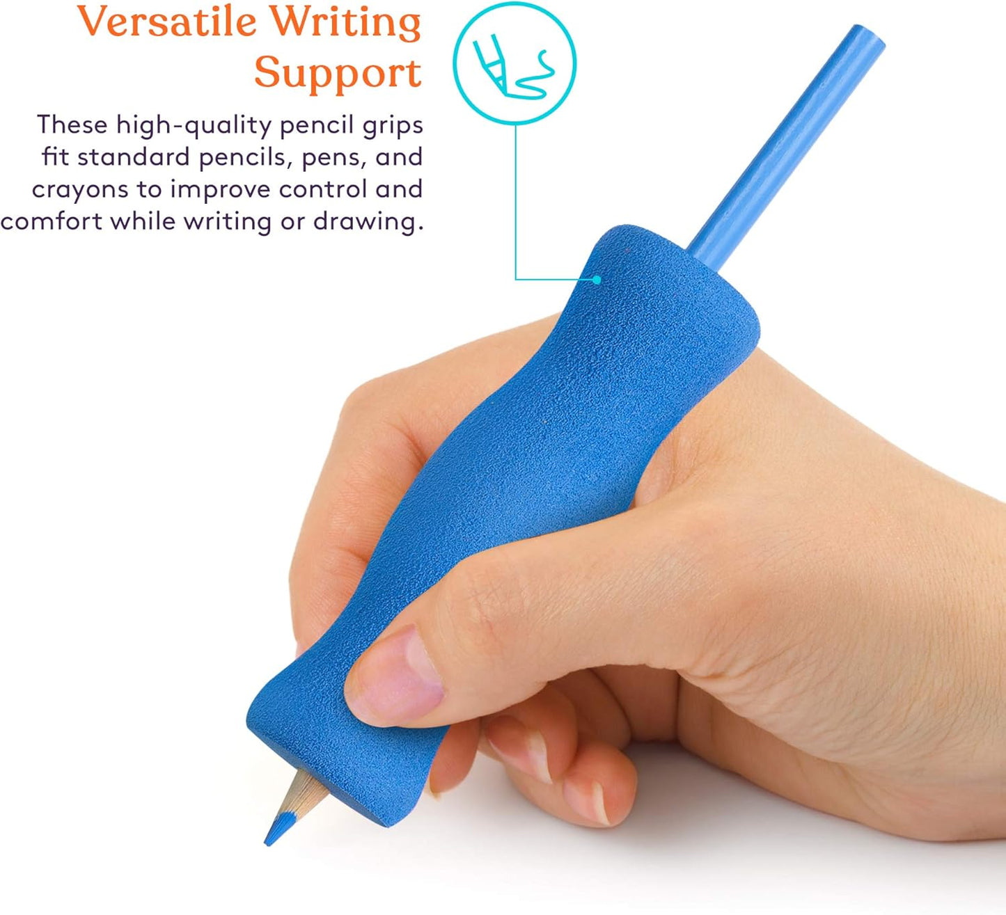 Special Supplies Long Foam Pencil Grips for Kids Adults Colorful, Cushioned Holders for Handwriting, Drawing, Coloring | Ergonomic Right or Left-Handed Use | Reusable (12)