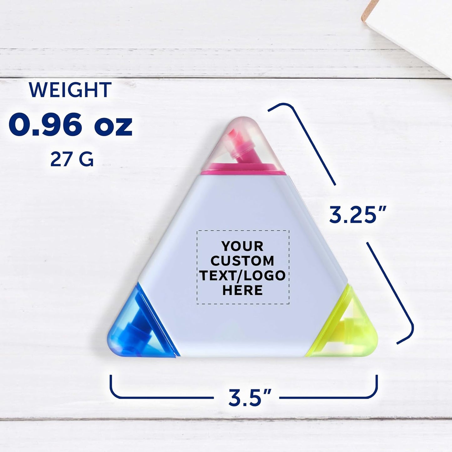 DISCOUNT PROMOS Custom Highlighters Set of 10/50/100, Personalized Bulk Pack Durable Chisel Tip Textbook Highlighters Handy and Easy to Store - Triangle