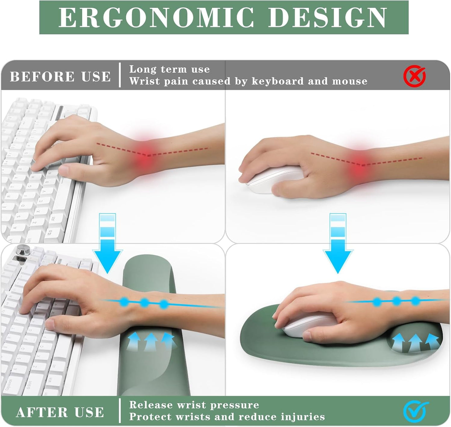 Wrist Rest for Keyboard and Mouse, Ergonomic Gel Computer Keyboard Wrist Rest with Memory Foam, Keyboard Wrist Support Pad for Long Hours of Work, Gaming, Studying-Relieve Wrist Pain