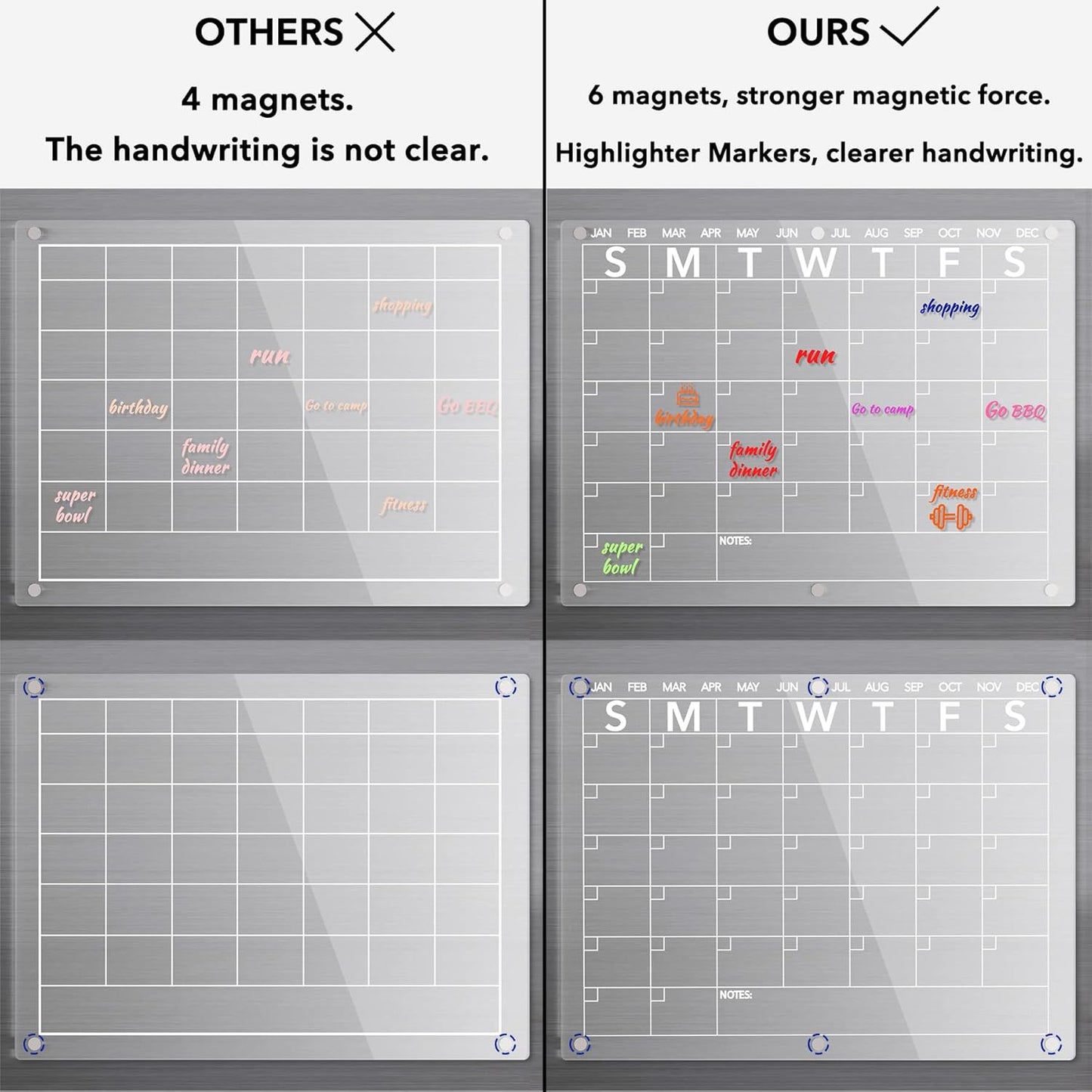 Acrylic Magnetic Dry Erase Board Calendar for Fridge, Clear Monthly Planner and Memo Whiteboard for Refrigerator, w/ 8 Colors Markers, 15 x 11"