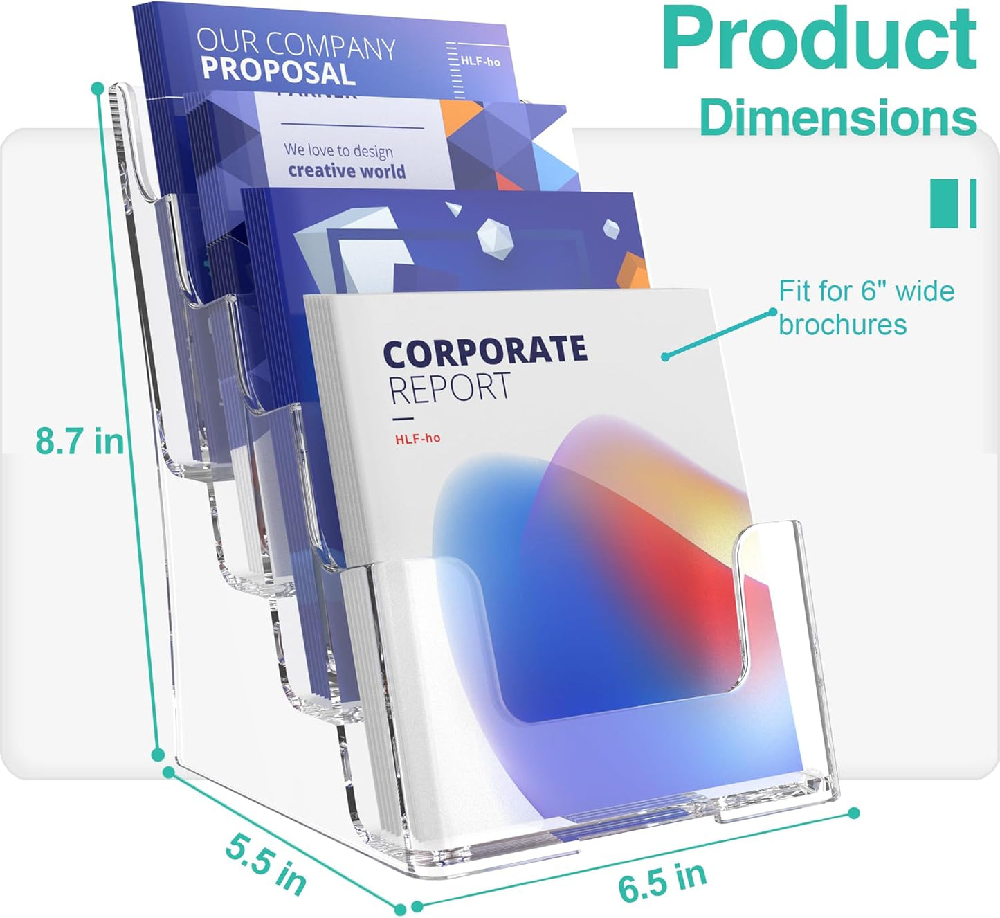 Brochure Holder 6x9 Inch 4 Tier Acrylic Literature Holders Clear Plastic Flyer Display Stand Countertop Use or Wall Mount Pamphlet Holder Organizer for Office, Lobby, Hotel, Trade Show, 2 Pack