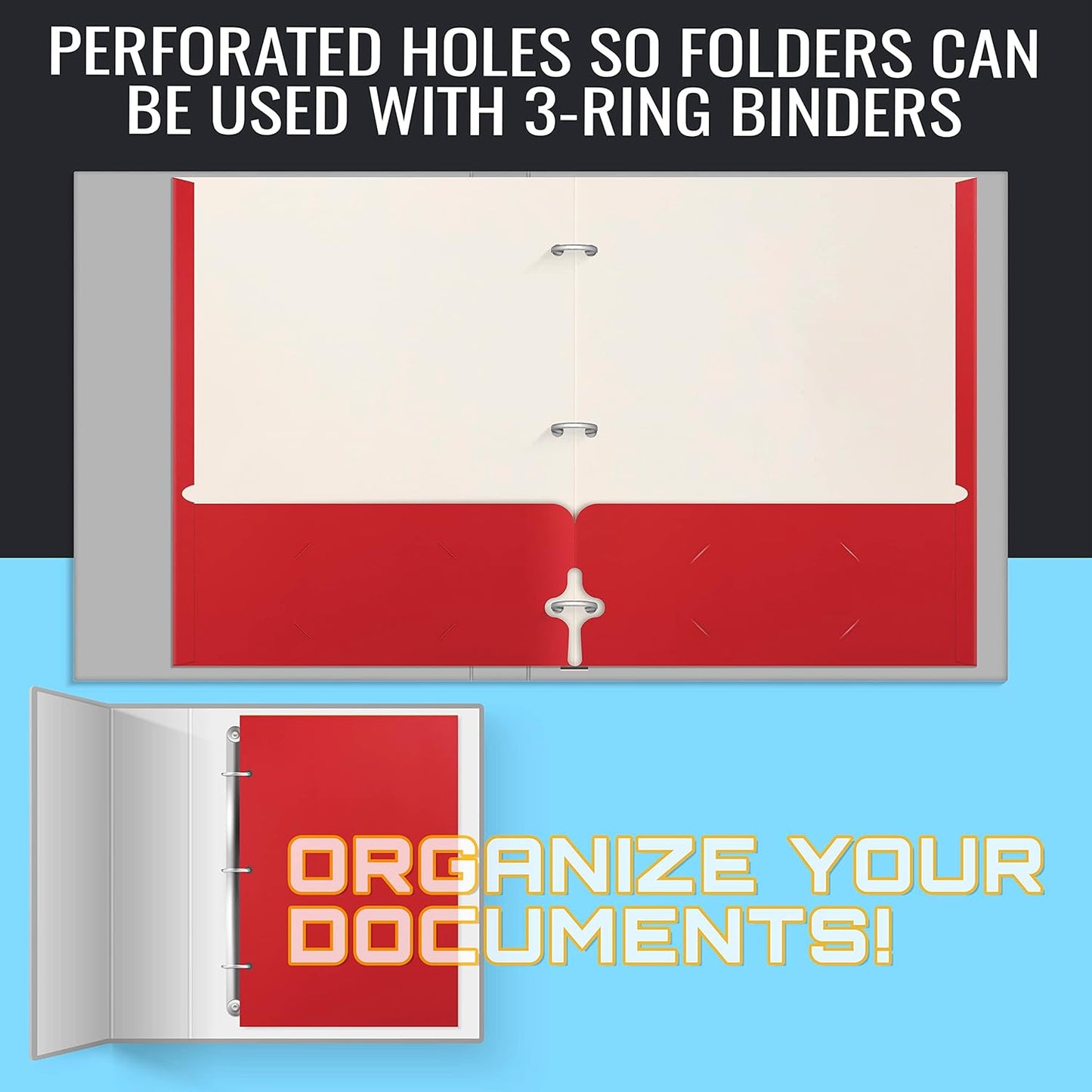 Better Office Products Two Pocket Portfolio Folders, 50-Pack, RED, Letter Size Paper Folders, 50 Pieces, Red
