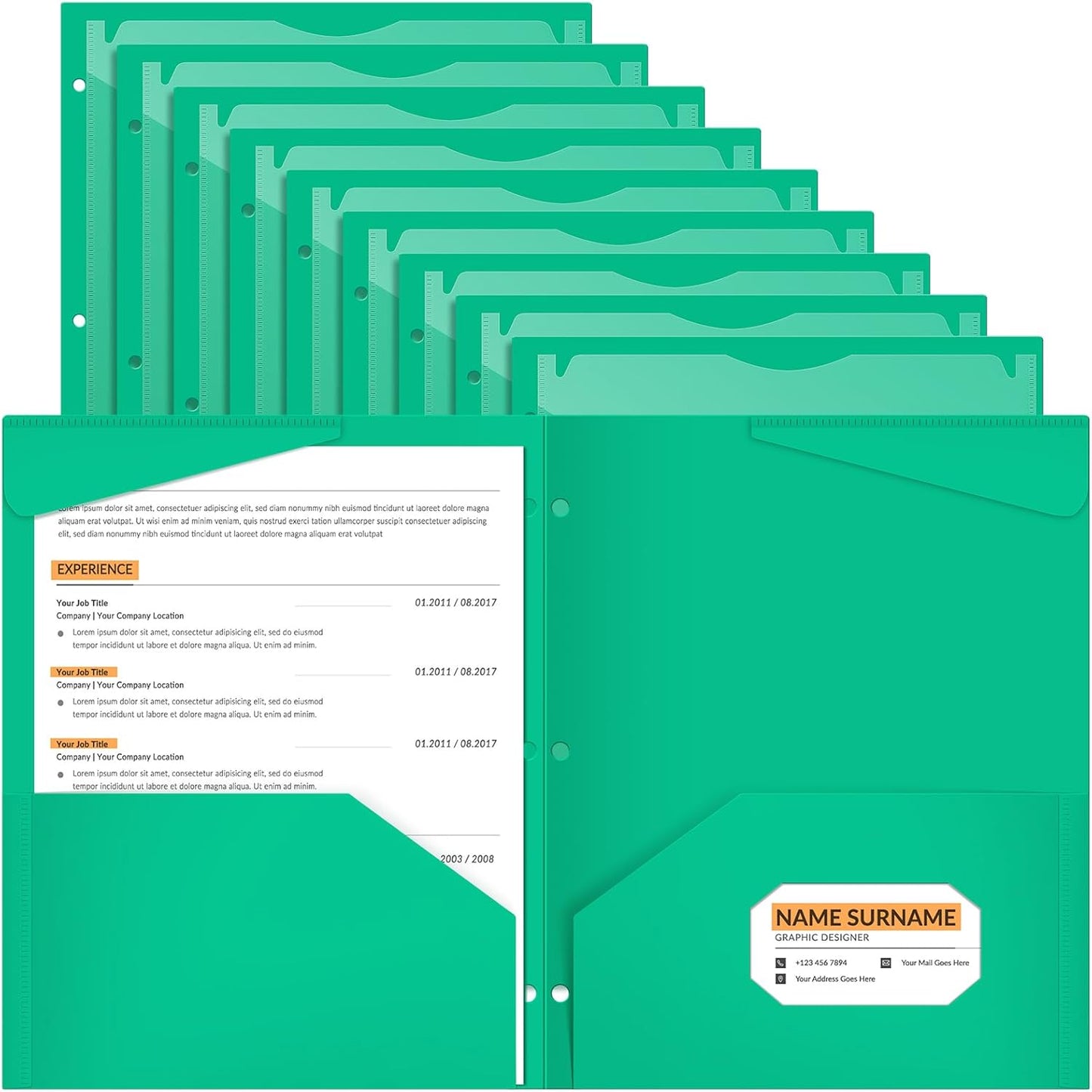 Henoyso 36 Pcs 2 Pocket Plastic Folders with Clear Front Pocket 3 Hole Punched File Folder Letter Size Take Home Documents Holder for Paper Holder Office Business Back to School Supply (Green)