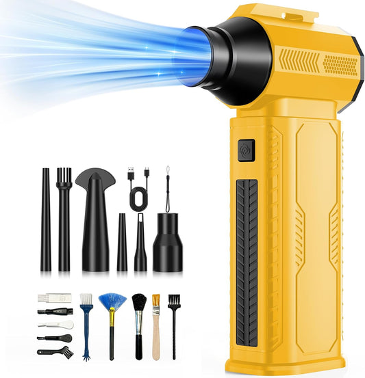 Compressed Air Duster, 130,000RPM Ultra-Powerful Cordless Electric Air Duster with 8000mAh Rechargeable Battery, 4-Gear Adjustable Air Blower for Keyboard, Computer, Car, Home Cleaning - Yellow