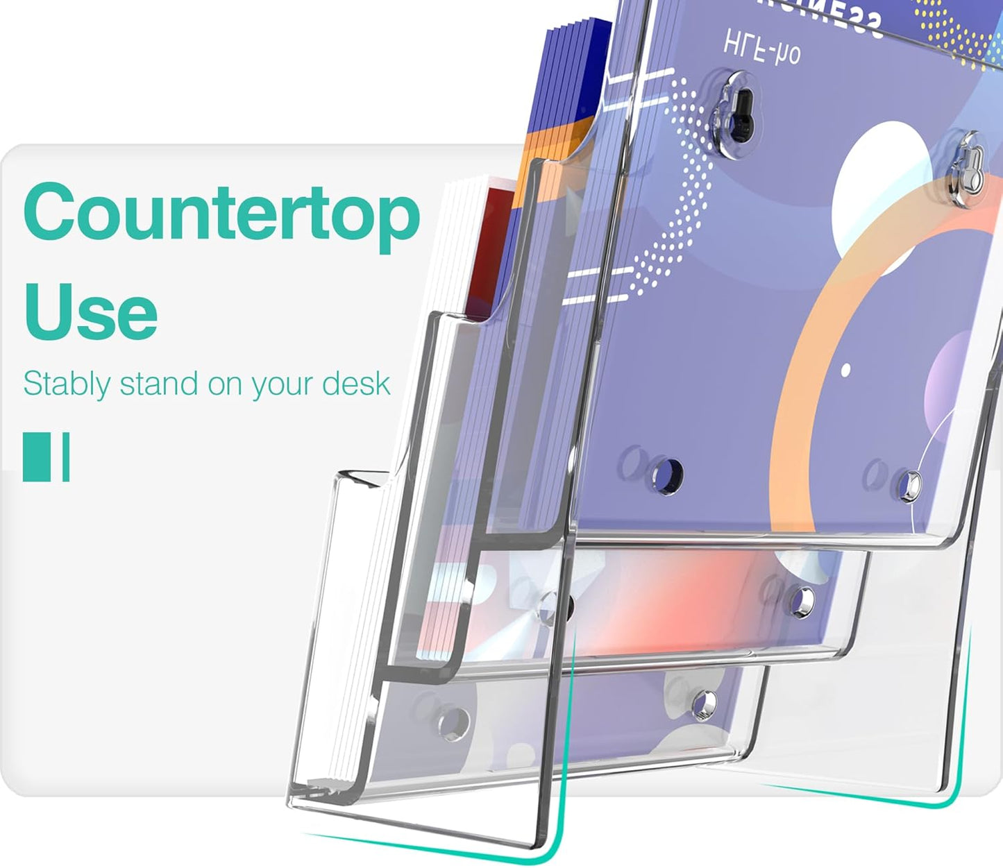 Brochure Holder 6x8 Inch 3 Tier Acrylic Literature Holders Clear Plastic Flyer Display Stand Countertop Use or Wall Mount Pamphlet Holder Organizer for Office, Lobby, Hotel, Trade Show, 1 Pack