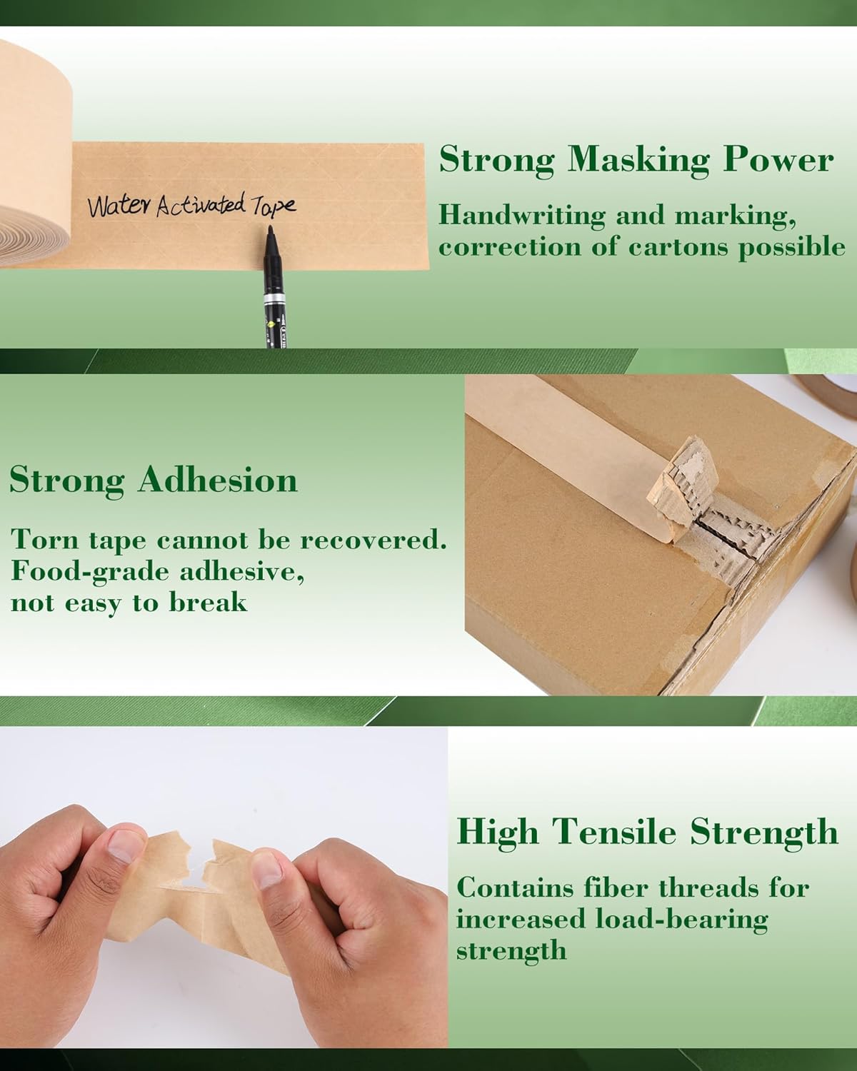 Lichamp 2-Pack Water Activated Kraft Paper Tape, 2.75" x380 ft Heavy-Duty Eco-Friendly Packaging Tape, Recyclable & Writable for Shipping, Ecommerce, Logistics Boxes