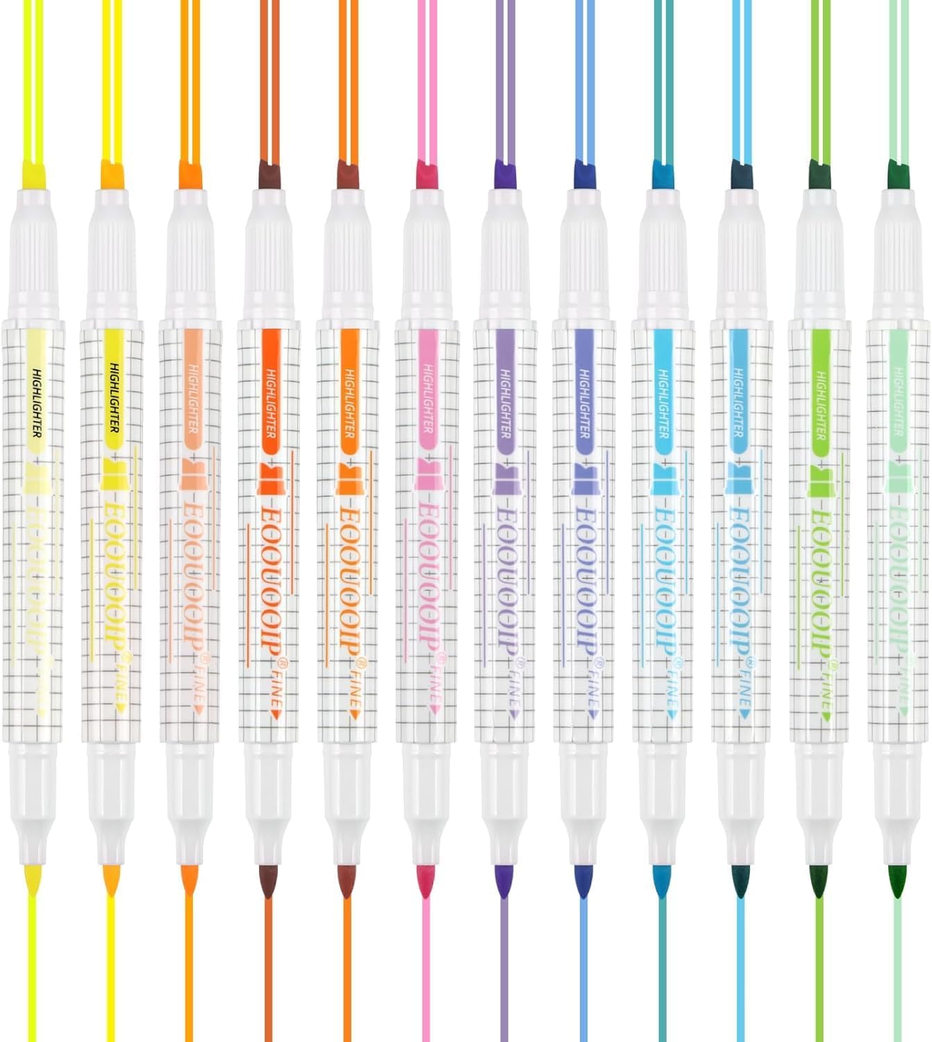 EooUooIP Dual-Tip Highlighter Set, 12 Pack, Pastel Highlighter Assorted Colors, Chisel and Fine Tips Bible Highlighters, No Bleed Highlighters Markers for Bible Journals Planners Books Notes