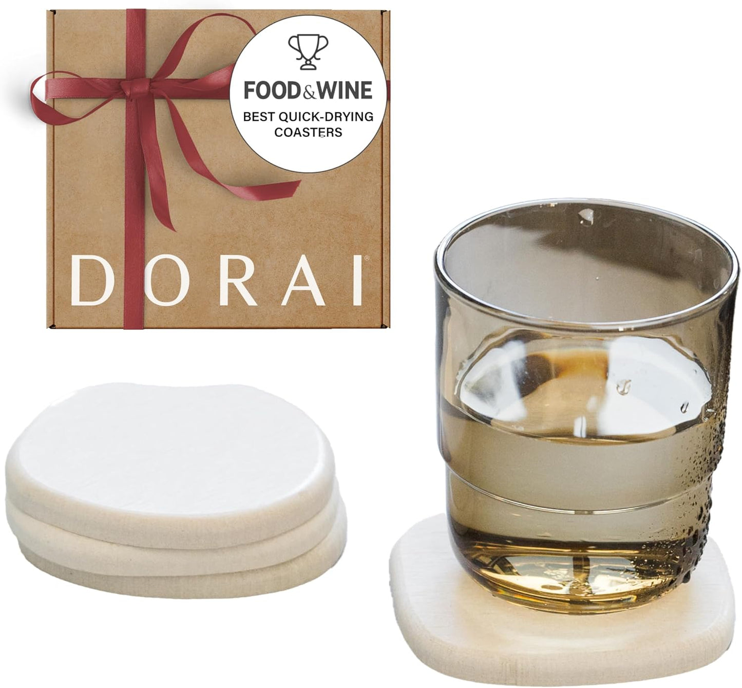 Dorai Home Stone Coaster Set – 4 Absorbent Diatomite Coasters for Instant Drying, Modern Design, Sandstone
