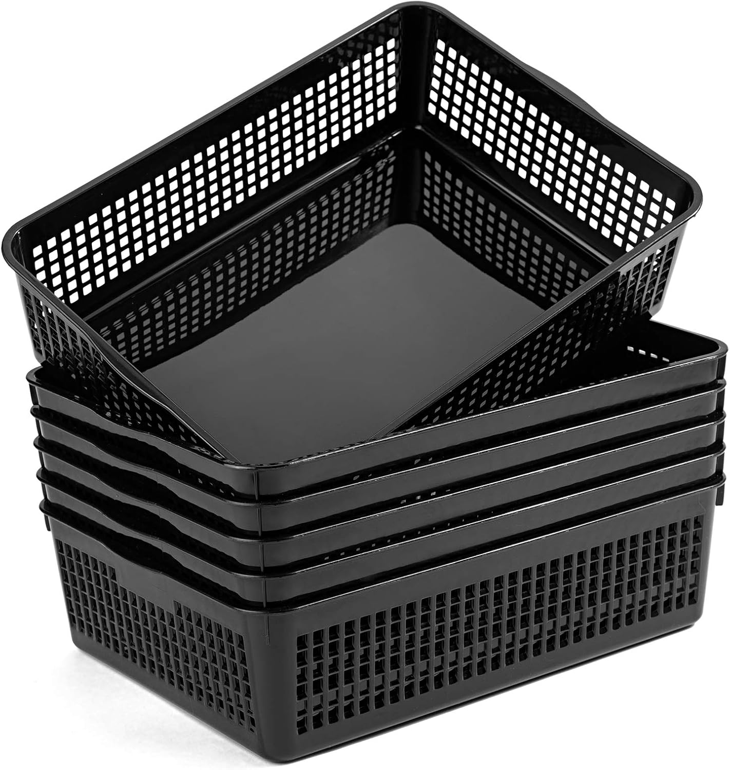 A4 Size Plastic Paper Storage Trays,Desktop File Organizer Baskets,6-Packs (Black)