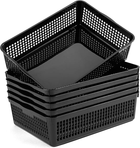 A4 Size Plastic Paper Storage Trays,Desktop File Organizer Baskets,6-Packs (Black)