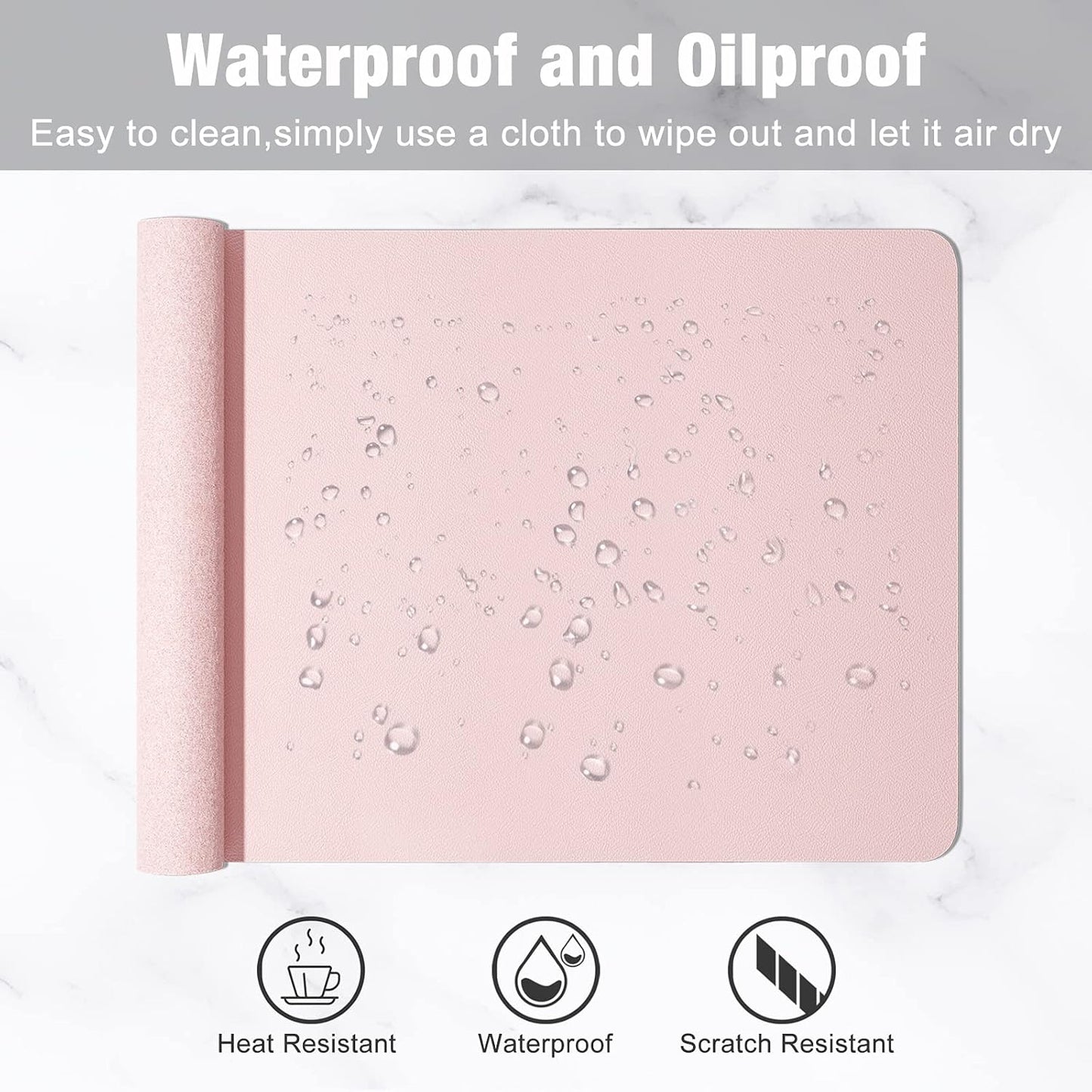 Hsurbtra Desk Pad, 23.6" x 13.8" PU Leather Desk Mat, M Extended Mouse Pad, Waterproof Desktop Blotter Protector, Non-Slip Ultra Thin Small Laptop Keyboard Writing Mat for Office Home, Pink