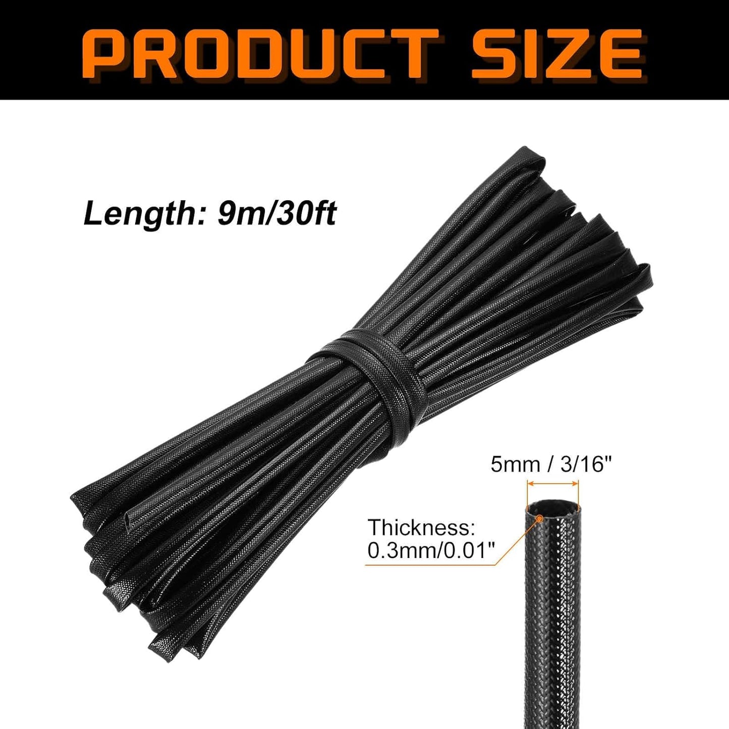 MECCANIXITY 30ft Braided Cable Sleeve, 3/16" ID 200C High Temperature 1500V Fiberglass Wire Insulation Cord Protector Organizer Wires Management for Motor Engine Fuel Line, Black