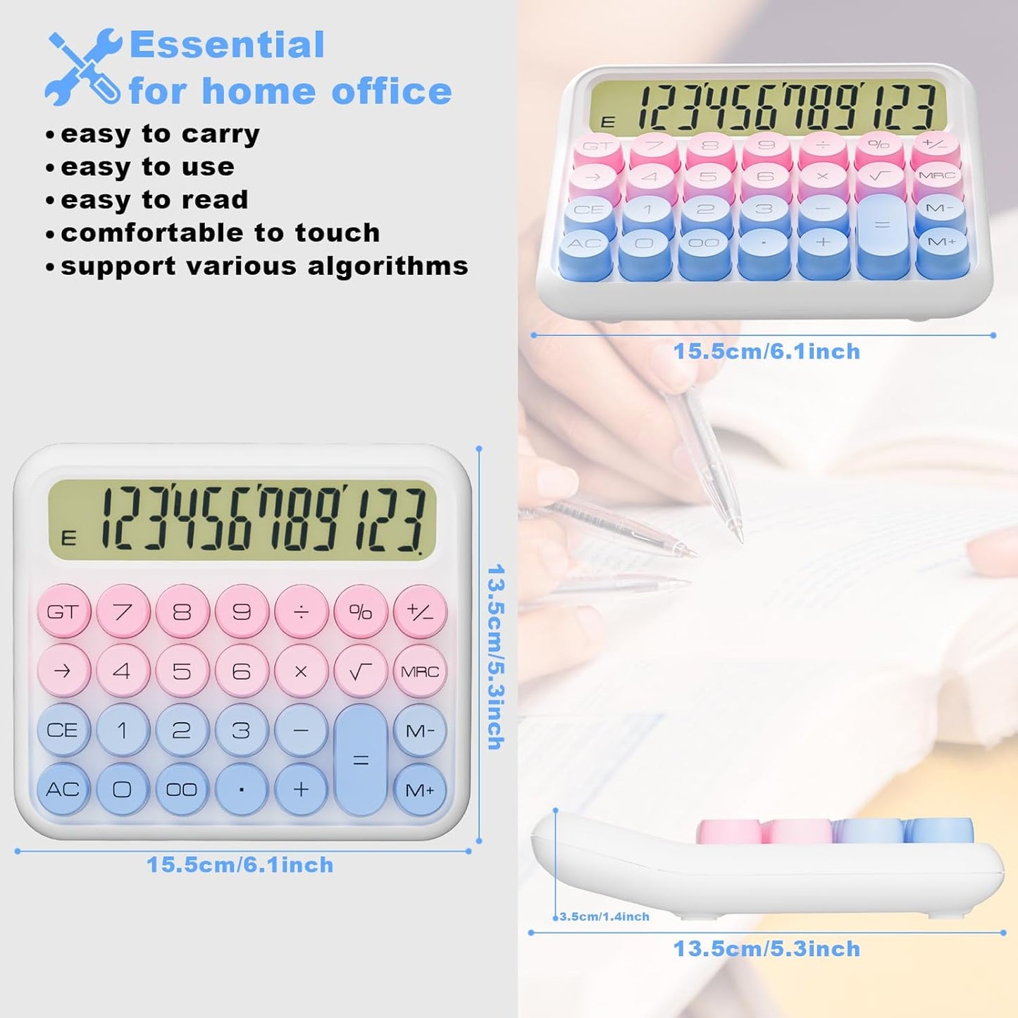 DECKLIT Battery Desk Calculator - 12 Digit, Extra Large 5-Inch LCD Display, Big Buttons, 15 Tilt Screen, Kids Calculator (Pink)
