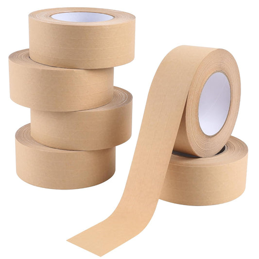 Lichamp 6-Pack Water Activated Kraft Paper Packing Tape, 2" x165 ft Heavy-Duty Eco-Friendly Packaging Tape, Writable & Recyclable for Shipping, Moving, Ecommerce Boxes