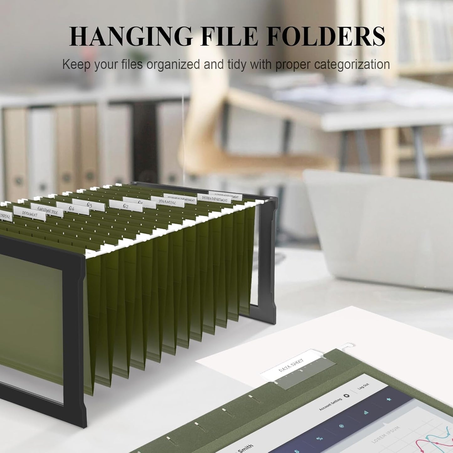 ViVin Hanging File Folders, 1/5-Cut Adjustable Tabs with 48 Per Box, 48 Pack Letter Size Hanging File Folders, Designed for Office Home School Filing Cabinet(Green)