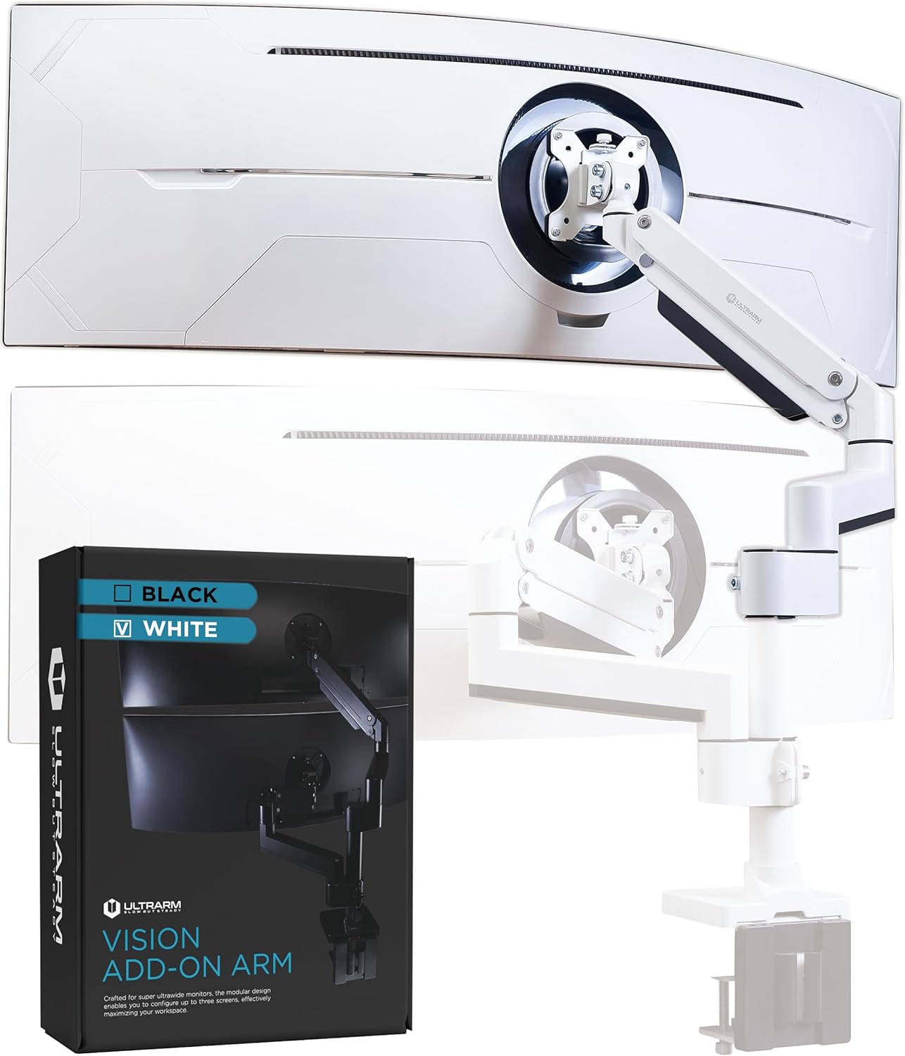 Heavy Duty Extension Arm [Accessory Only - Requires MA20PW-S Single Monitor Arm for Use] Dual 49" Vertical Stacked Monitor Mount Height Adjustable - 100x100 VESA Mount, White, MA20PW-A