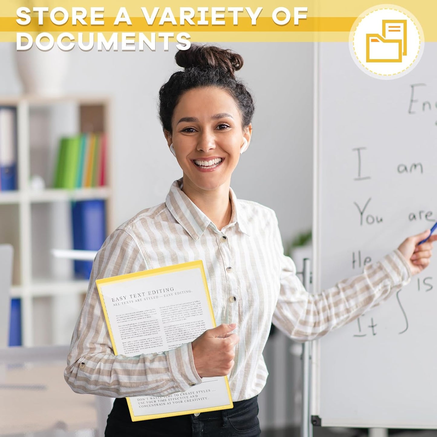 Henoyso 24 Pcs School and Home 2 Pocket Folders with 4 Clear Inner Pockets Plastic Heavy Duty Homework Folders Parent Teacher Communication for Student Home Office Classroom,11 x 9 Inch (Yellow)