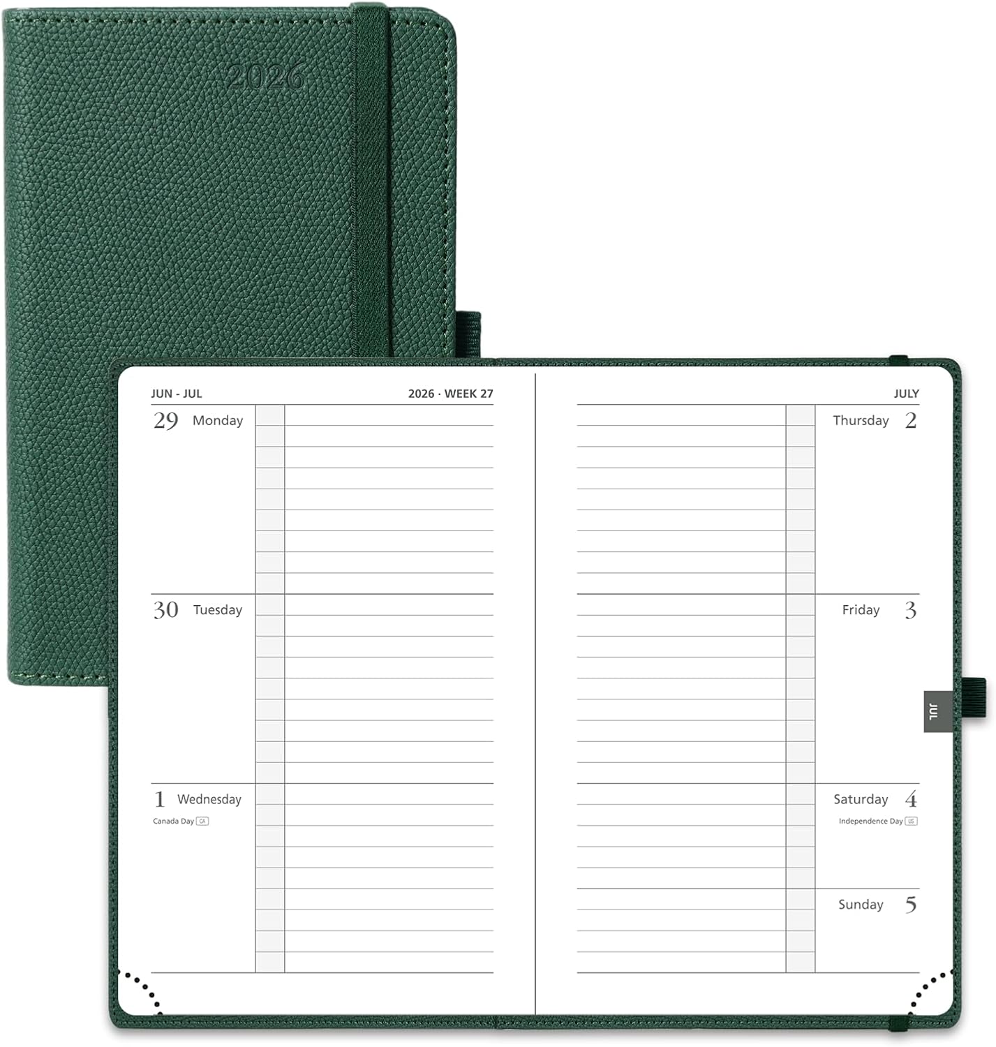 POPRUN 2026 Weekly & Monthly Planner Calendar,Pocket 4'' x 6.25'', Horizontal Layout with Lined Sections, Jan. 2026 - Dec. 2026, Leather Hardcover, 100GSM Paper, Inner Pocket - Army Green