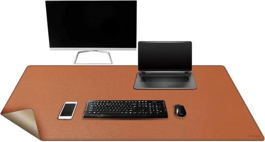 Mydours Cork & PU Leather Desk Mat, 48" x 20" Large Gaming Mouse Pad XXXL, Dual-Sided Portable Desk Pad Blotter, Keyboard Computer Desktop Protector for Office Home (Brown)