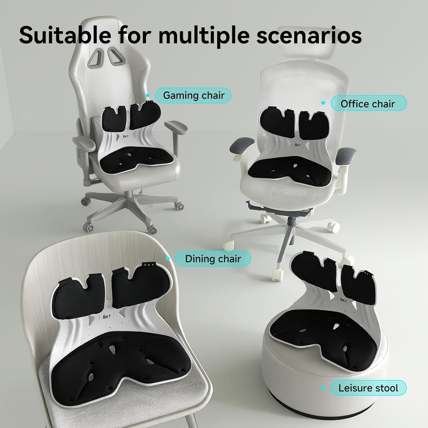 BKT Lumbar Support Seat Cushions Ergonomic Office Chair for Students Office Workers Nursing Mothers Long Sitting Outdoor Fishing Floor Chair (XL-Black)