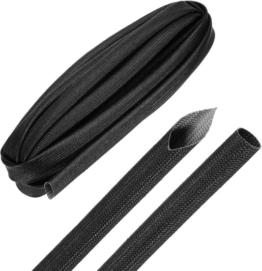MECCANIXITY 10ft Braided Cable Sleeve, 3/8" ID 200C High Temperature 1500V Fiberglass Wire Insulation Cord Protector Organizer Wires Management for Motor Engine Fuel Line, Black
