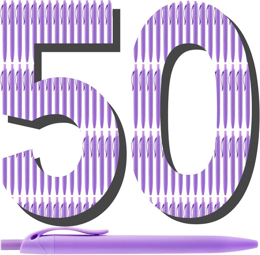 50 Pack Ballpoint Pens Bulk, 1.0 mm Black Ink Pens Bulk, Retractable Ballpoint Pen with Clip, Medium Point Smooth Writing Pen for Office, Home Supplies (Purple)
