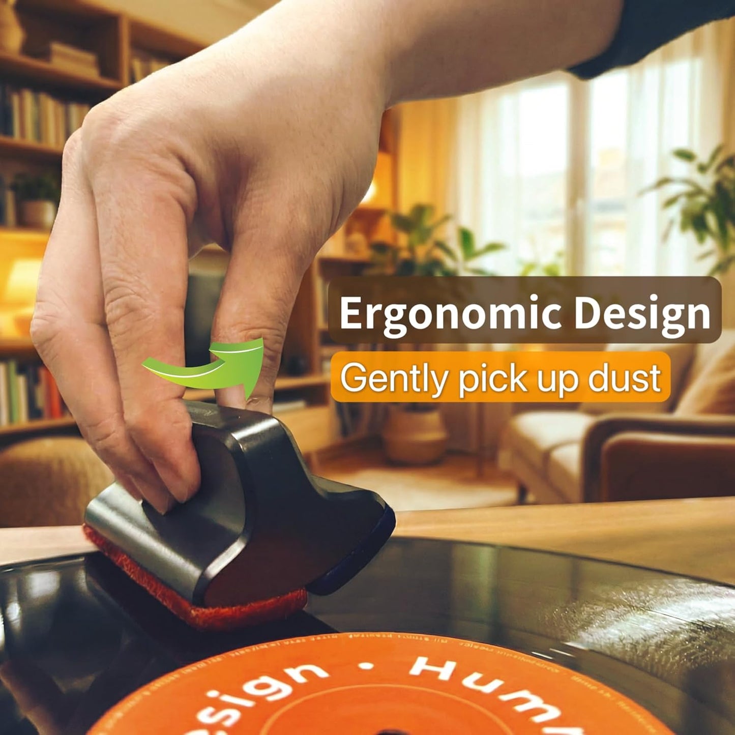 HumminGuru I-Brush Vinyl Record Cleaning Kit, Anti-Static Vinyl Record Cleaner Kit with Dual Velvet Pads Vinyl Record Brush + Alcohol-Free Record Cleaning Solution + LP Brush Holder (Orange: I-Brush)