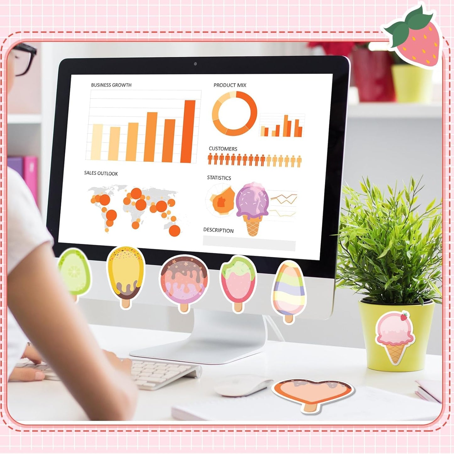 Yinder 24 Pads Cute Sticky Notes Fun Kawaii Animal Sticky Notes Pads Bulk Cartoon Memo Self Adhesive Gift for Christmas Veterinary Office School Tab Party Supplies(Ice Cream)