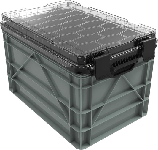 SIDIO Weather Resistant Stackable Storage Bins for Organization - Full-Size Plastic Bin with Dividers for Home Organization, Garage Storage - Heavy Duty Organizer Box (Aircraft)