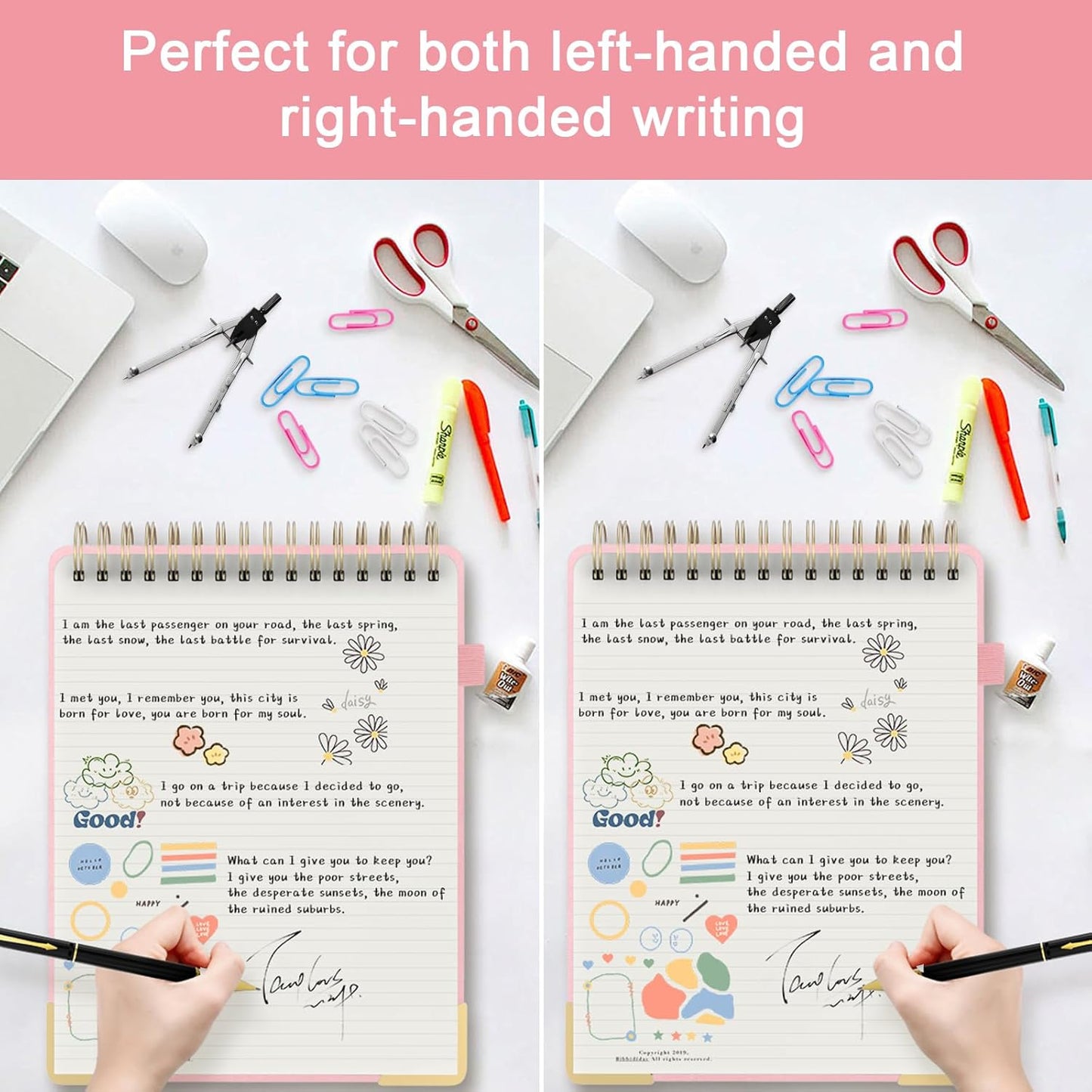 Aesthetic Top Spiral Notebook, A4 Large Linen Hardcover Top Bound Steno Pads, 240 Pages 100gsm Thick Lined Paper Left Handed Notebook Journal for Work, School, Church Writing - Pink, 8.5" x 11"