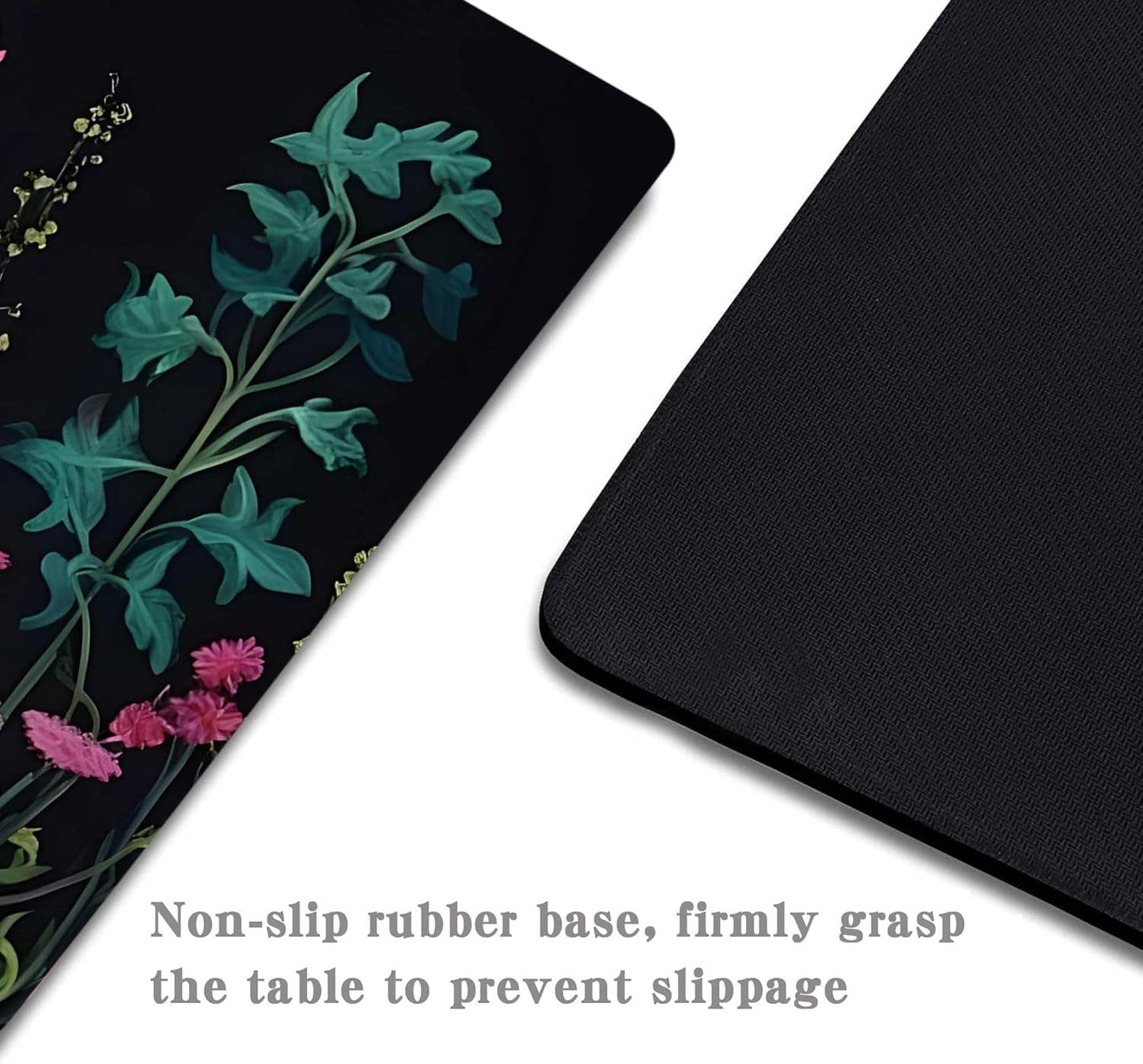 Black Beauty Blue Flowers Plants Mouse Pad,Brightly Colored Unique Design Computer Mousepad with Non-Slip Rubber Base for Women,Washable Mousepads Computer Mouse Pads for Desk Laptop Wireless Mouse