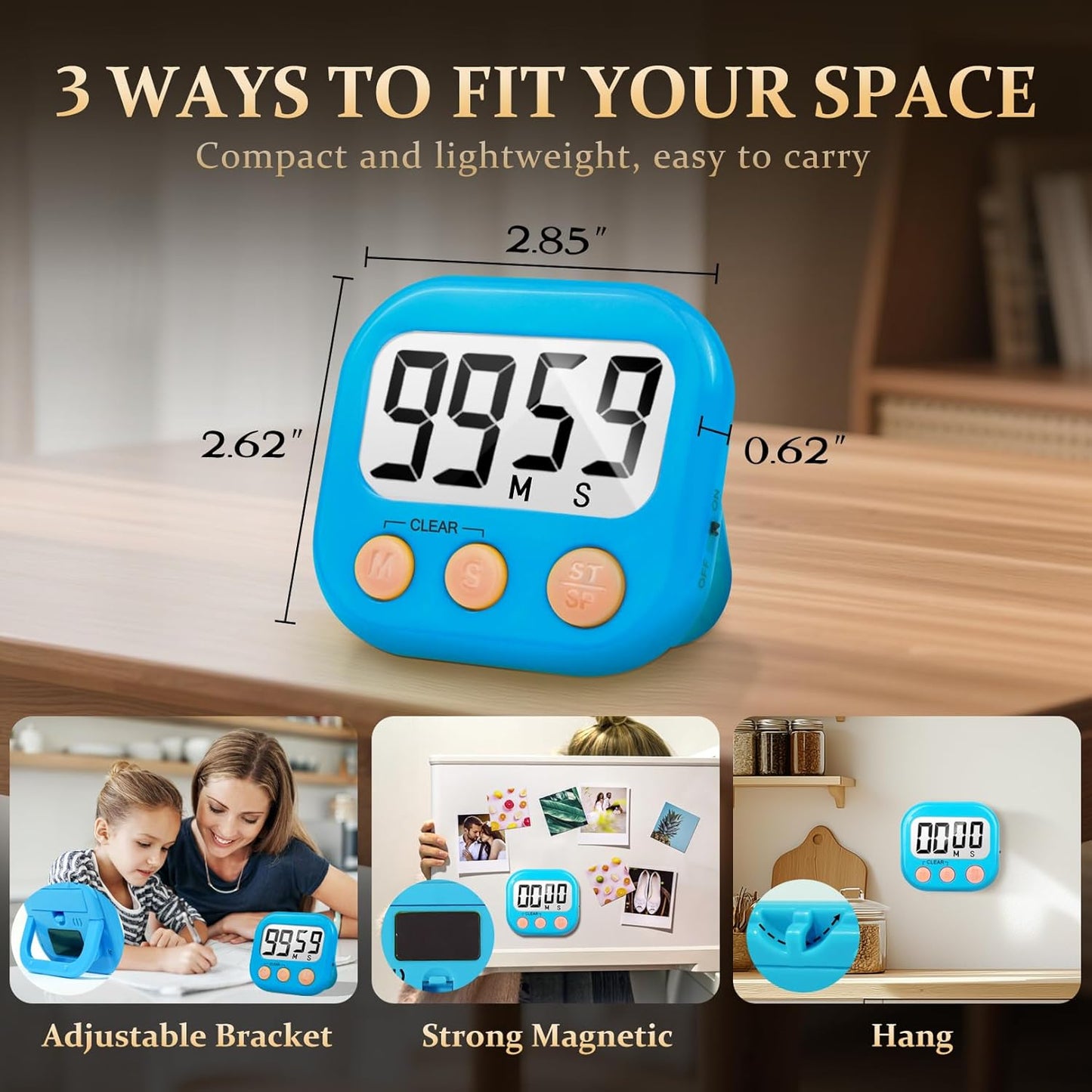 6 Pack Digital Kitchen Timer Small Classroom Timers for Kids Teachers (Blue&White)