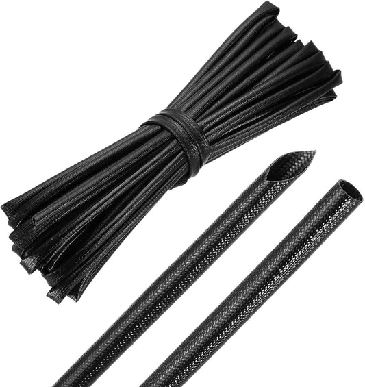 MECCANIXITY 30ft Braided Cable Sleeve, 1/4" ID 200C High Temperature 1500V Fiberglass Wire Insulation Cord Protector Organizer Wires Management for Motor Engine Fuel Line, Black