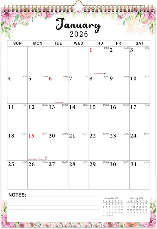 2026-2027 Wall Calendar 12" x 17", Hanging Large 18 Monthly Wall Calendars 2026-2027 from Jan. 2026 - Jun. 2027, Large 2026 Wall Calendar with Blocks, Holidays, To-do ＆ Notes Great for Organizing