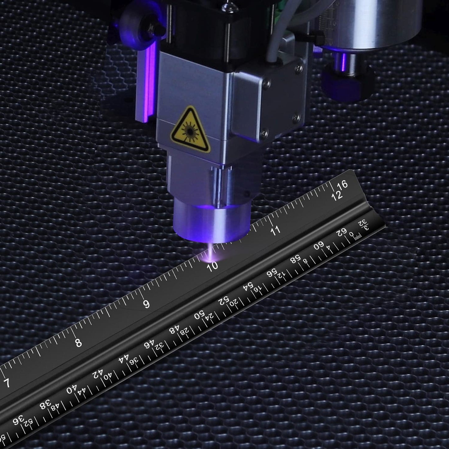 Architectural Scale Ruler Set, 2 Pack 12 Inch Aluminum Architect Ruler with Standard Metal Ruler, Imperial Architect Triangular Ruler with Etching for Architects, Engineers, Students and Draftsman