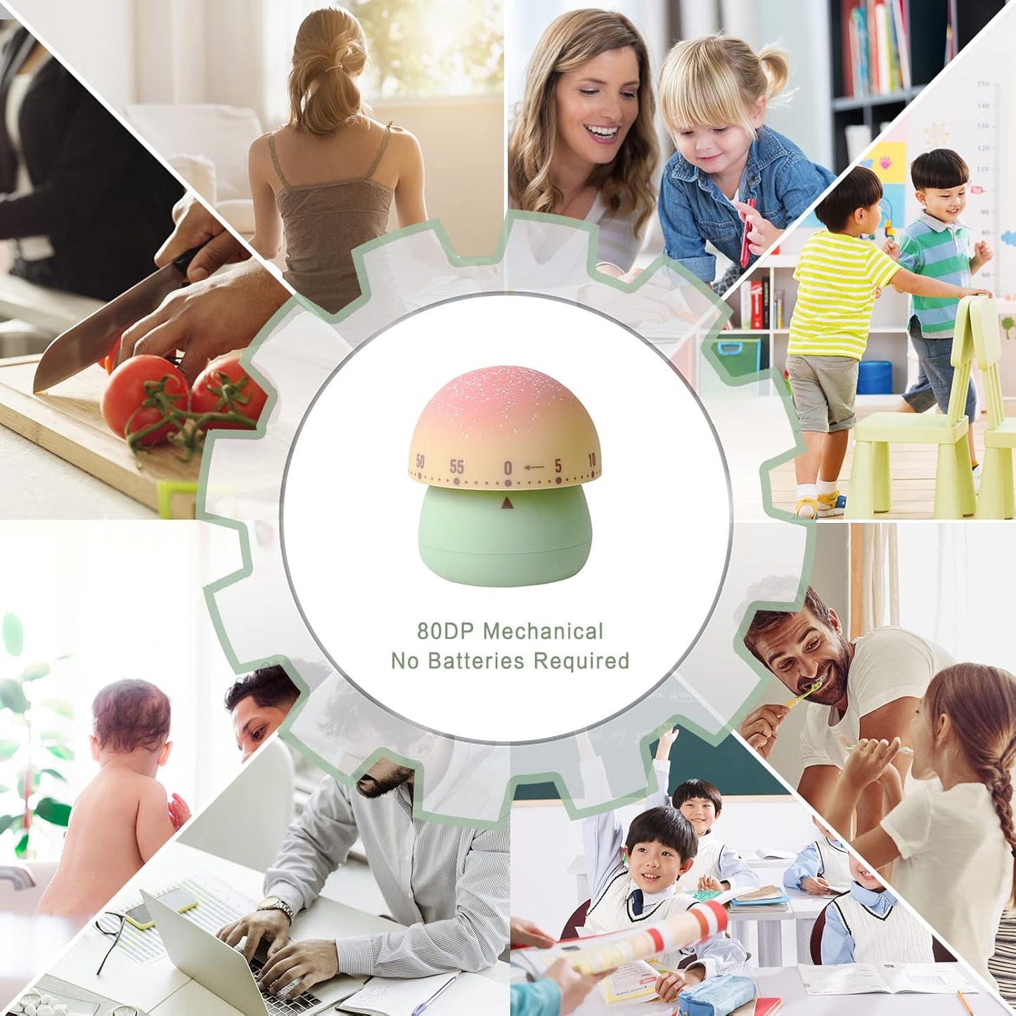 2 Pack Cute Kitchen Timer,100% Mechanical Egg Timer for Kids,60 Minutes Wind up Timer for Cooking/Reading/Do Sports. (Mushrooms)